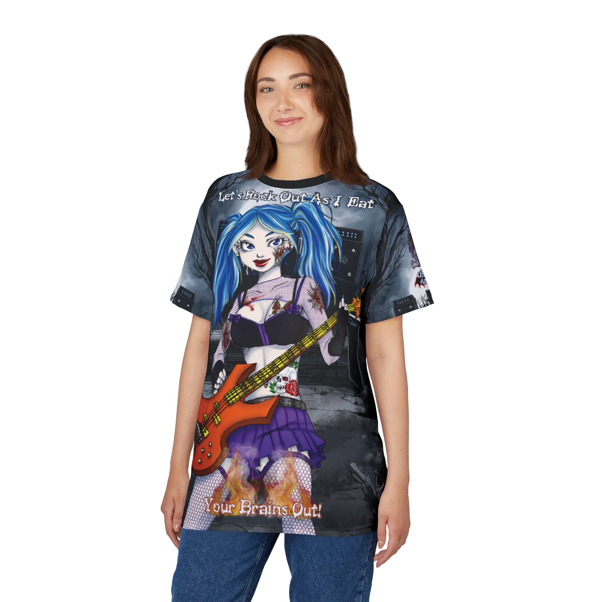 Ashley Undead Angel Bass Guitarist Classic Art w/Text Unisex Cut & Sew Tee (AOP) - Image 12