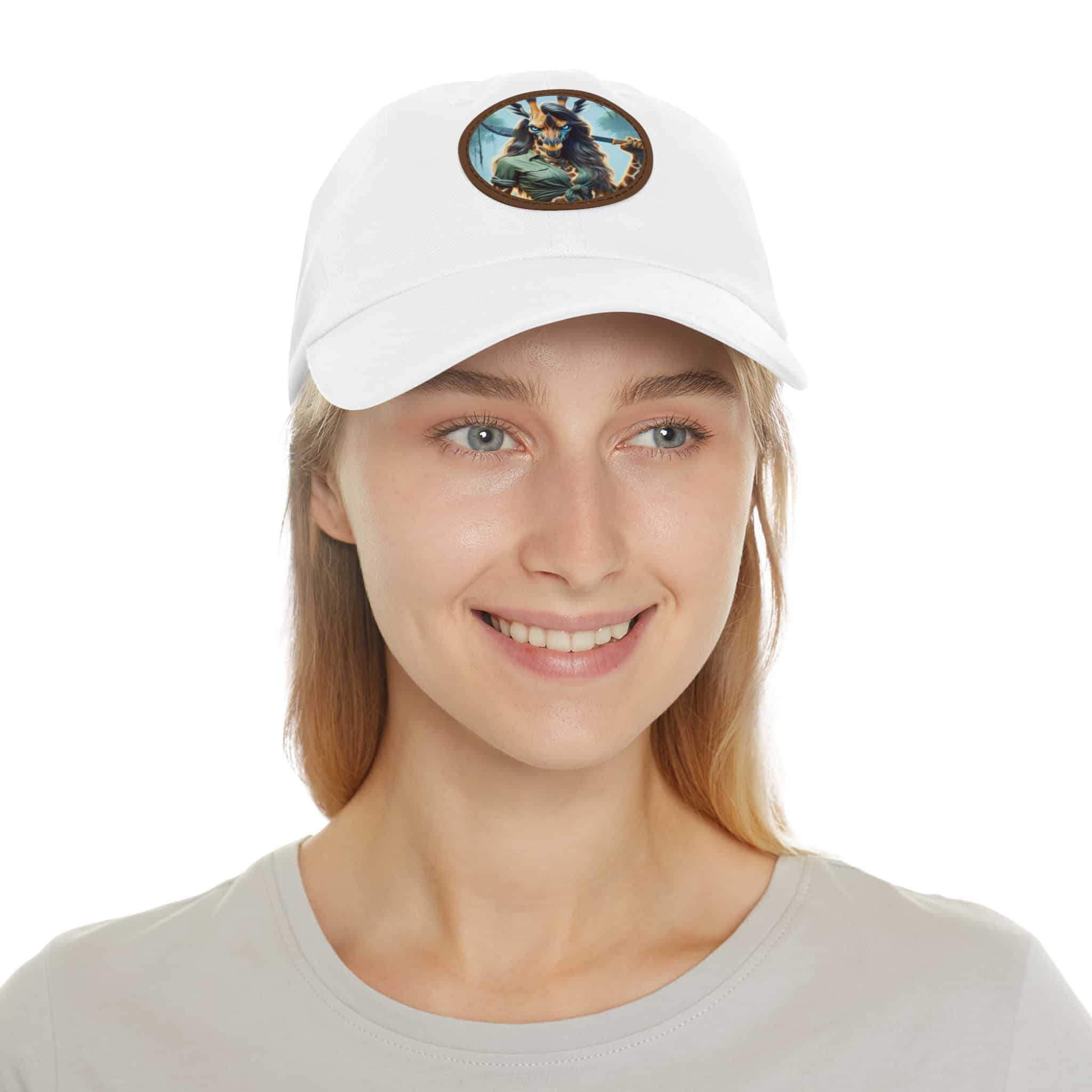 Arm The Animals: Hunter Giraffe Girl #AA-D-Gi001 Artistic Round Leather Patch Dad Hat - Stylish Casual Cap - Image 19