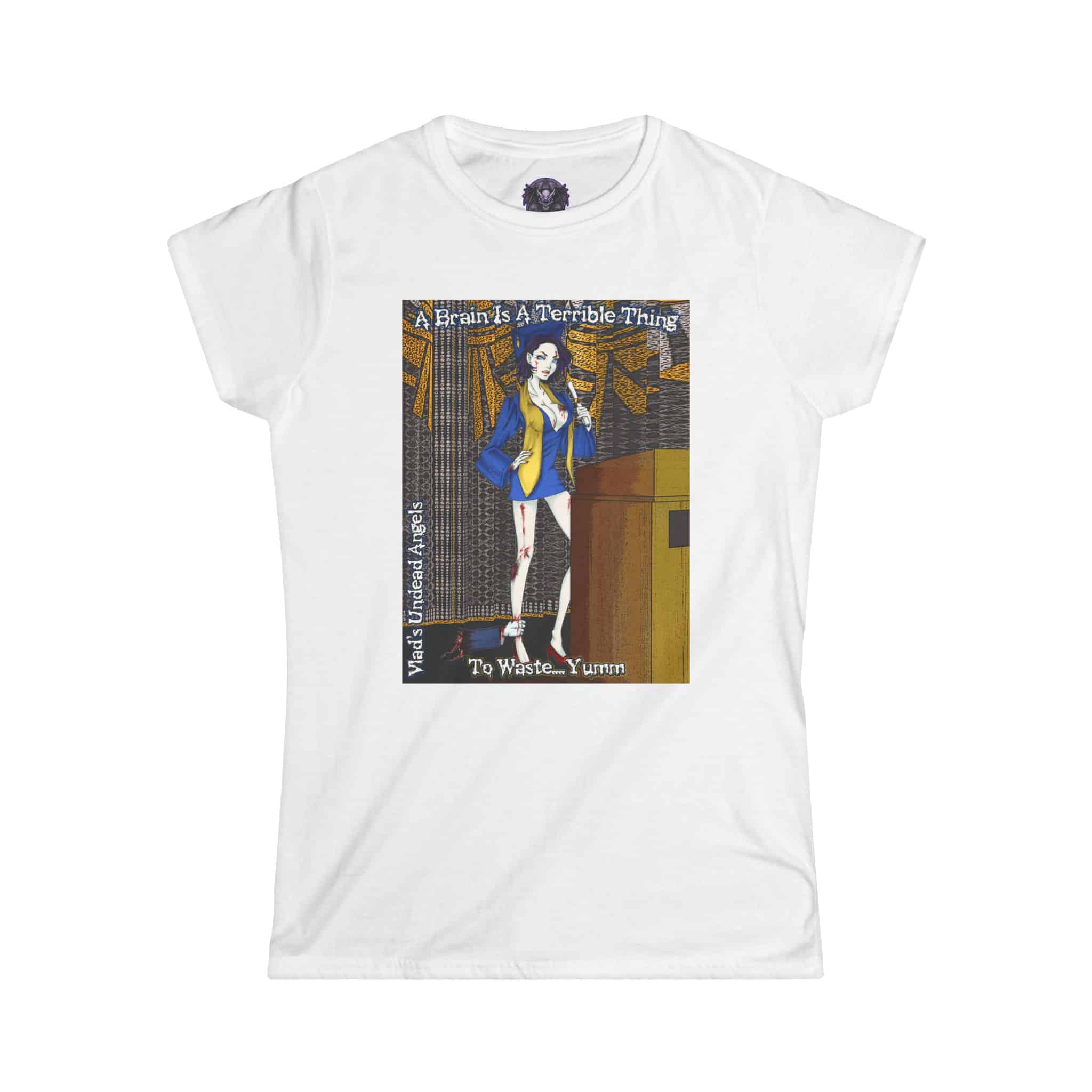 Tiffany Undead Angel Zombie Graduate - Classic Art w/Text F1 Re-Issue Women's Softstyle Tee - Image 16