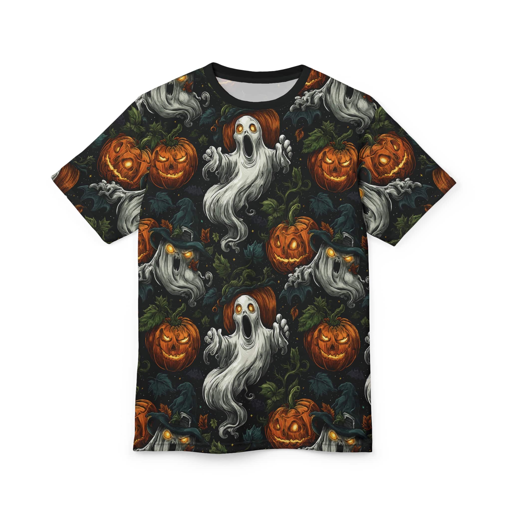 Halloween Ghosts & Pumpkins Pattern 1 Unisex Cut & Sew Tee (AOP) - Image 7