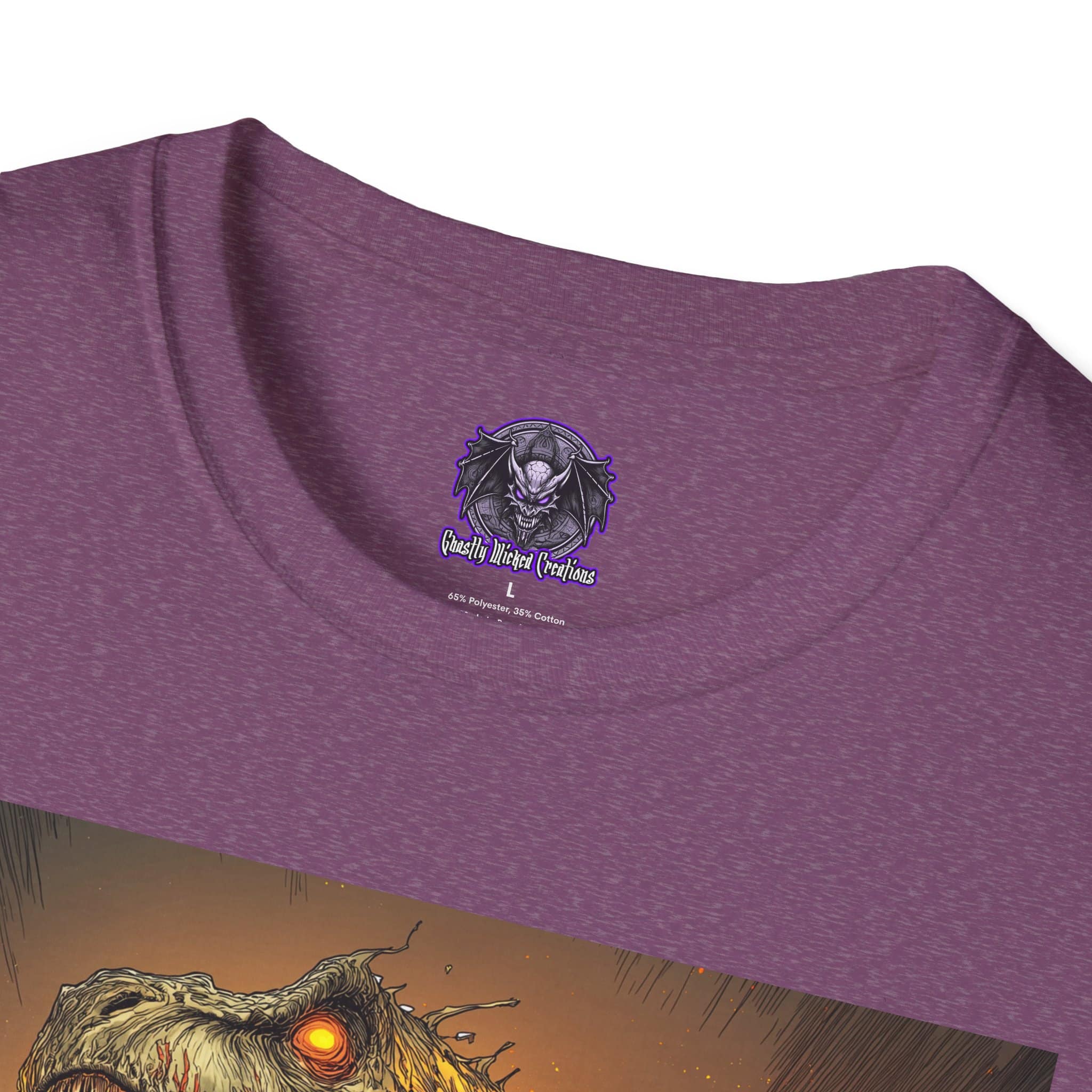 Zombie T-Rex Tyrannosaurus In Volcanic Wasteland Unisex T-Shirt - Image 47