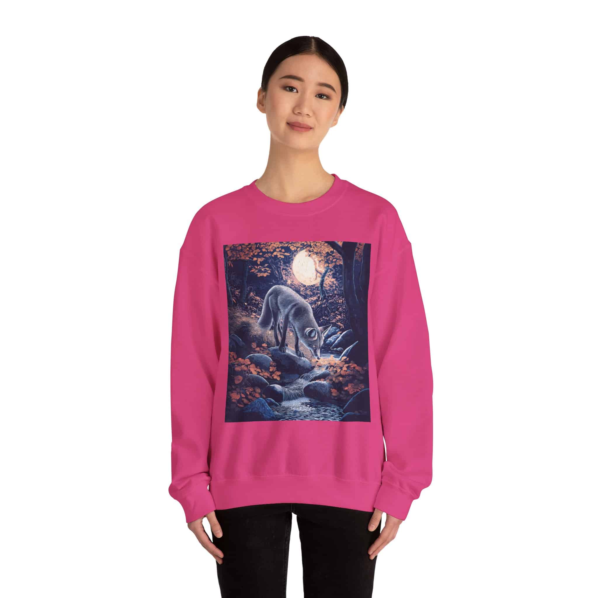 Fox By Stream At Moonlight by Wyldesigns Unisex Heavy Blend™ Crewneck Sweatshirt - Image 28