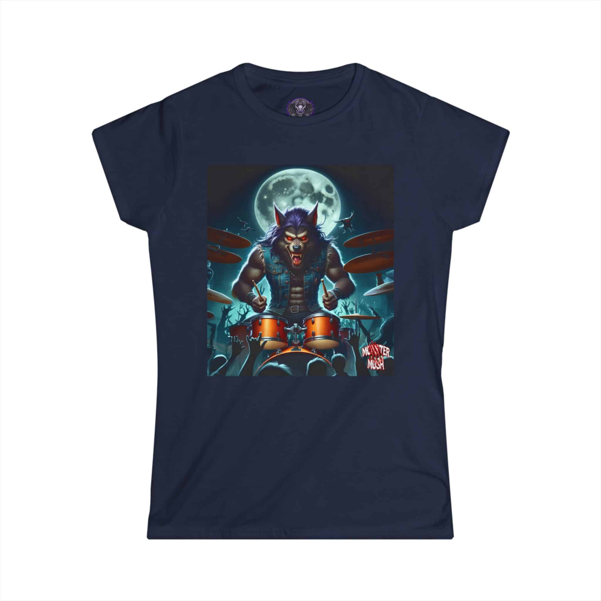 Monster Mosh 2024 Tour Wolfie On Drums MM-D004 Women's Softstyle Tee