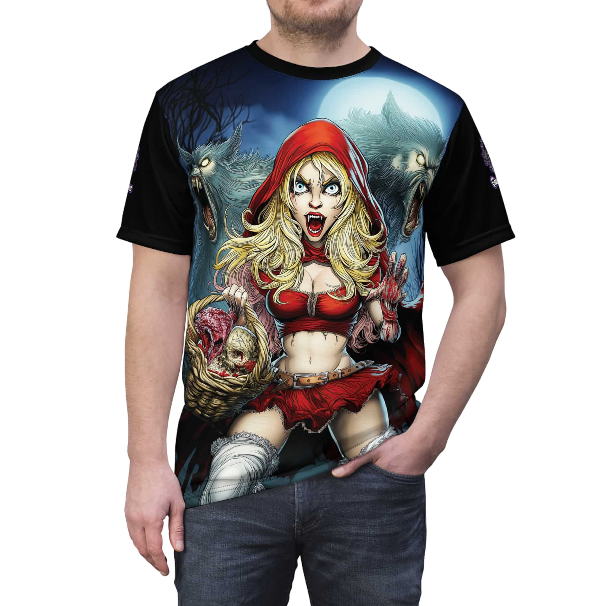 Vampire Red Riding Hood By Ghastly Wicked Tales 2025-02 Tee Unisex (AOP) - Image 9
