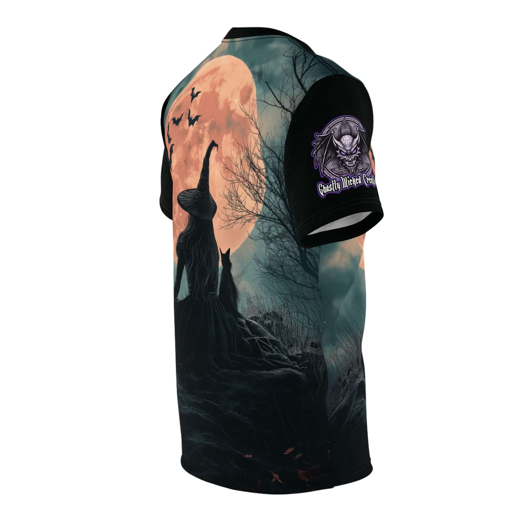 Witch With Black Cat By Moonlight #MJ-W004 Unisex Cut & Sew Tee (AOP) - Image 4