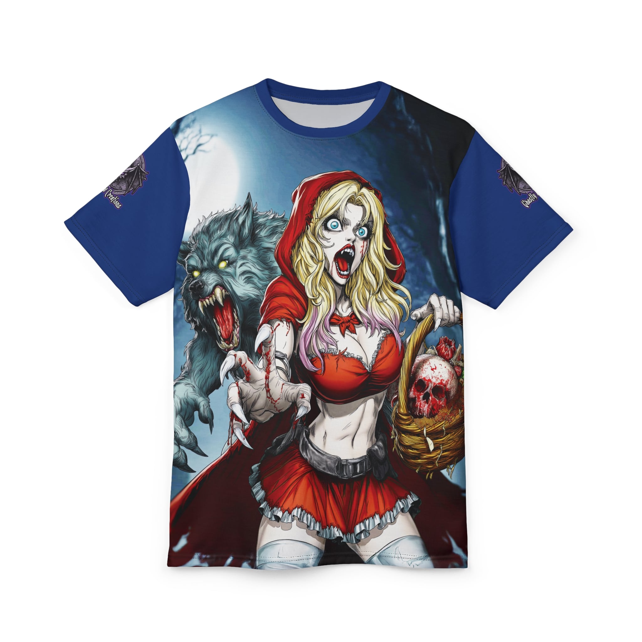 Vampire Red Riding Hood By Ghastly Wicked Tales 2025-01 Unisex Cut & Sew Tee (AOP) Blue - Image 6