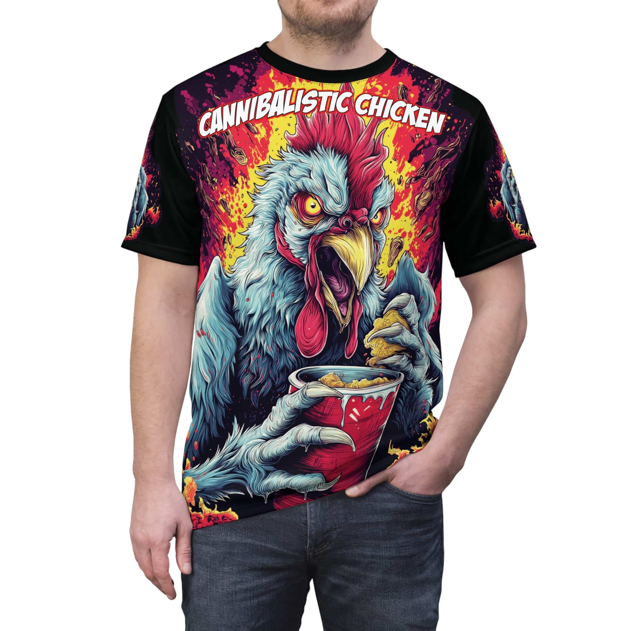 Cannibalistic Chicken Band Unisex Tee (AOP) - Image 9