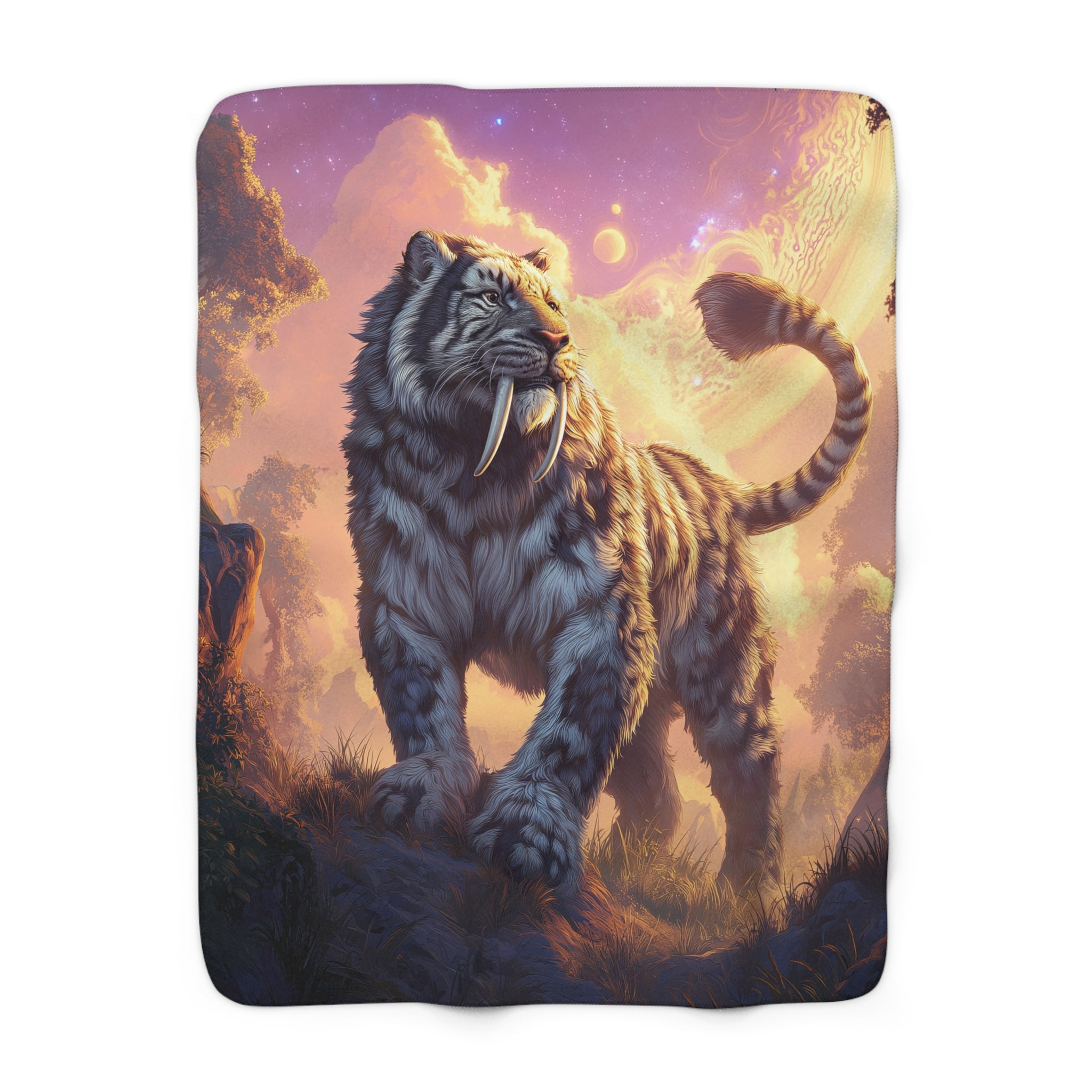 Prehistoric Smilodon aka Sabre-Tooth Tiger I Sherpa Blanket, Cozy Fleece Throw for Home Decor for Winter Nights, Unique Gift for Kids, Warm Soft Blanket