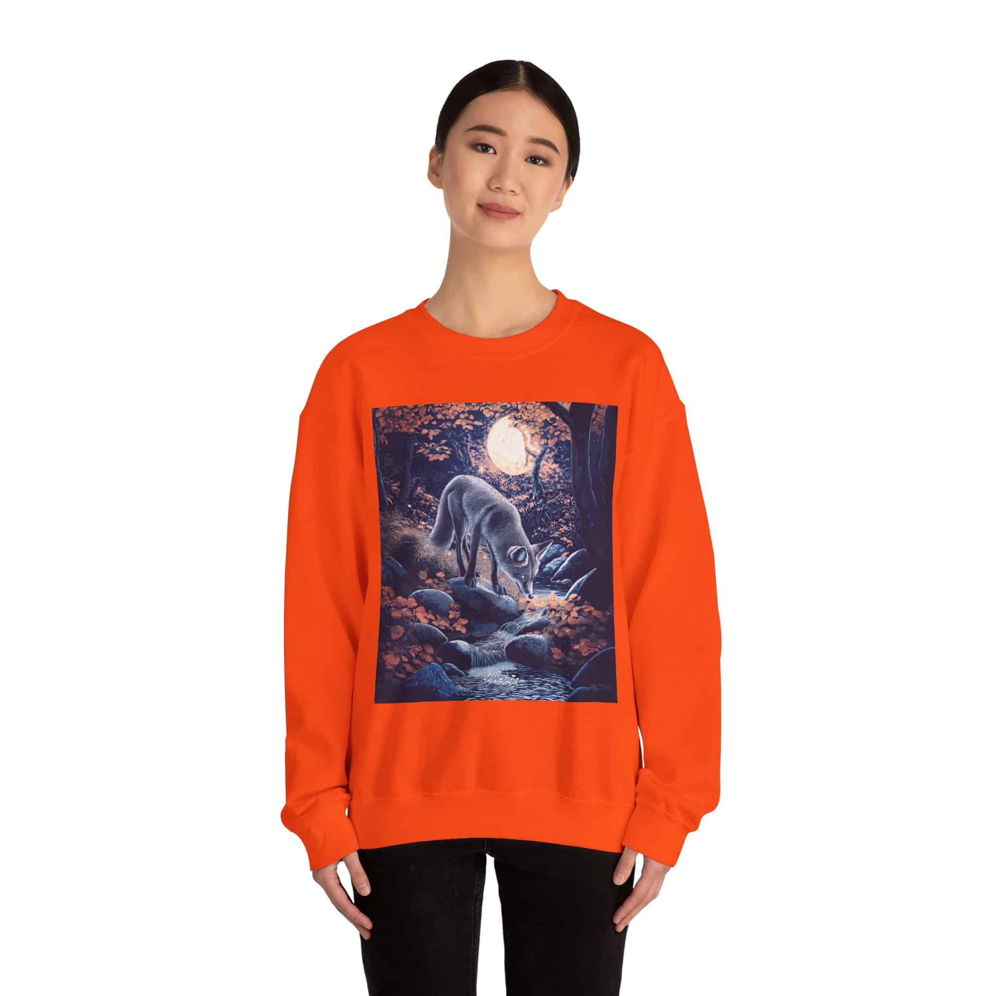 Fox By Stream At Moonlight by Wyldesigns Unisex Heavy Blend™ Crewneck Sweatshirt - Image 12
