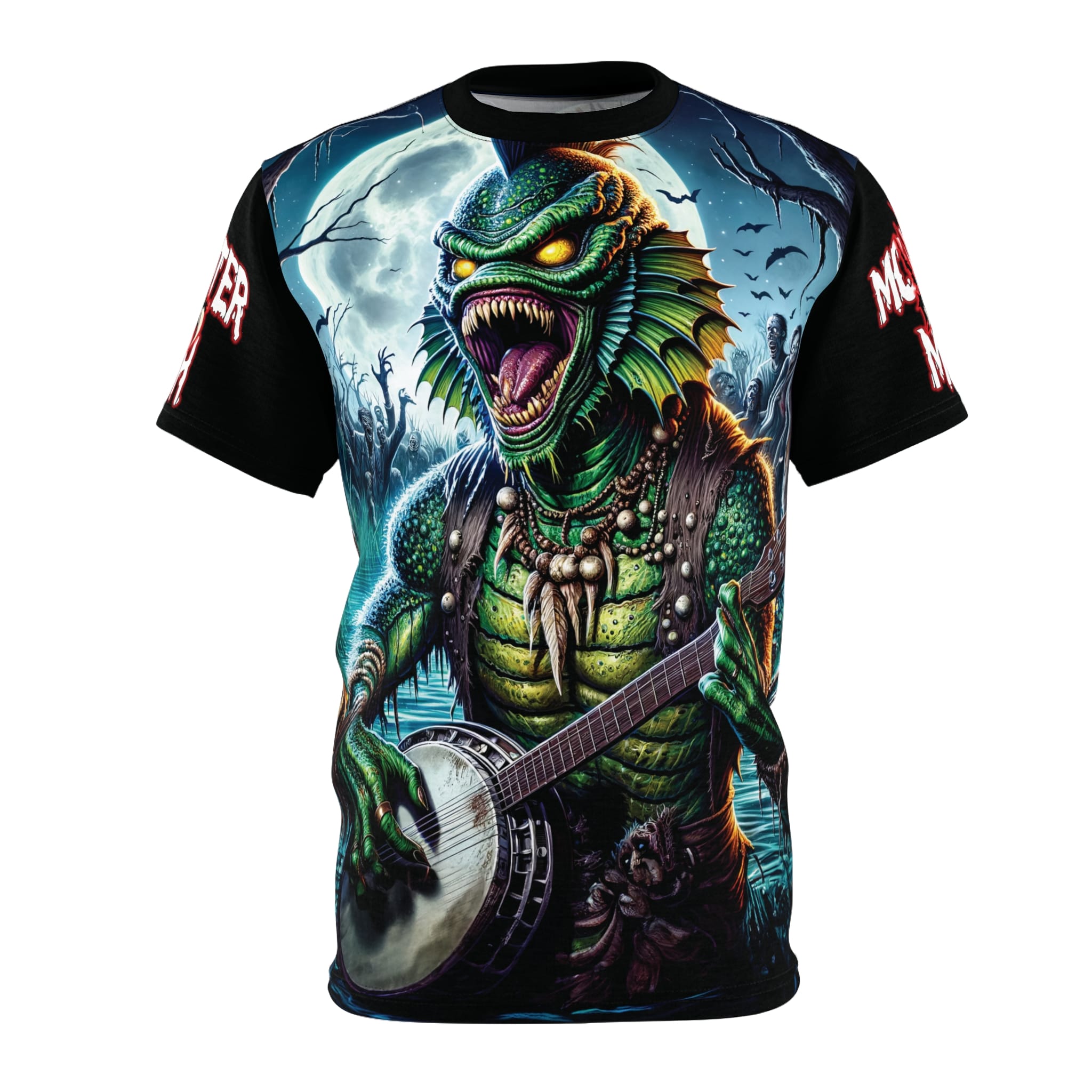 Monster Mosh 2024 Tour Gill On Banjo MM-D005 Unisex Cut & Sew Tee (AOP) - Black or Green Sleeves - Image 5