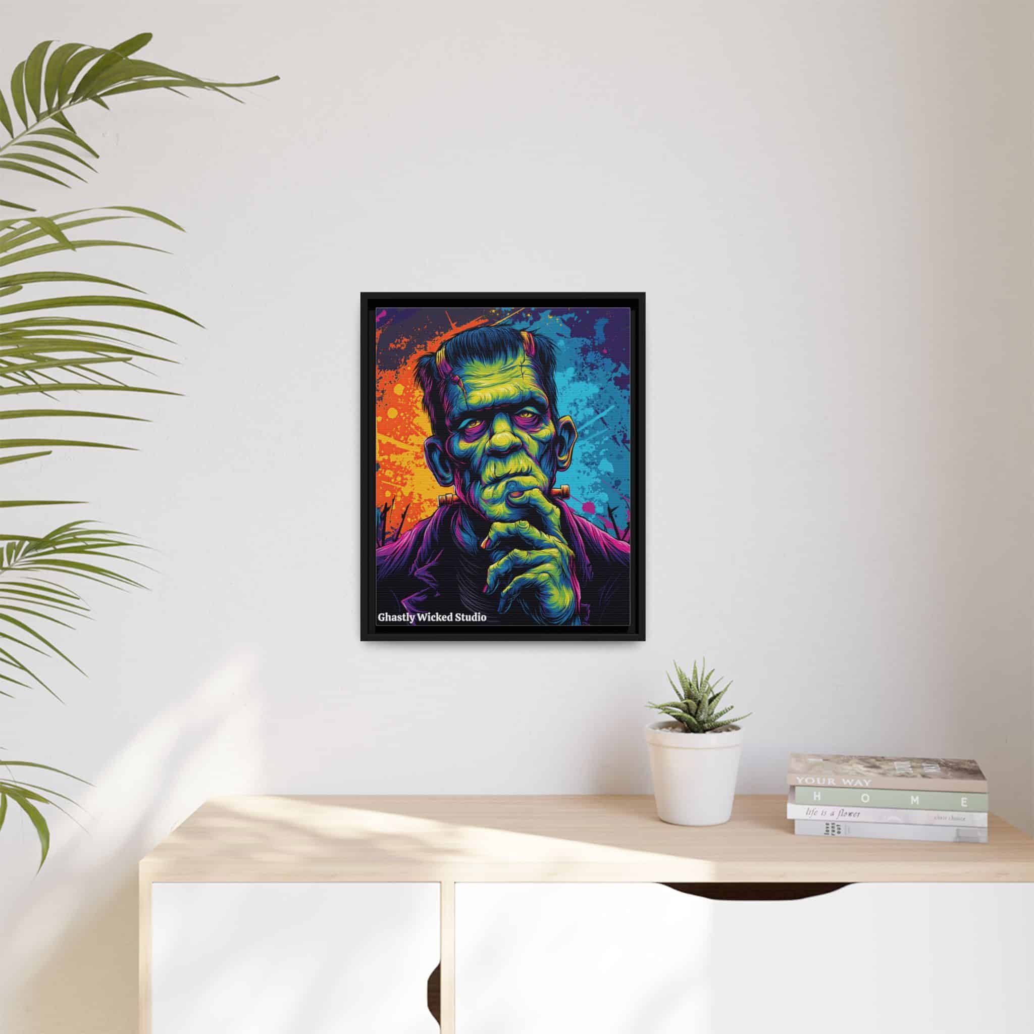 Frankenstein Pop 60’s Art Style Matte Canvas, Black Frame Halloween - Image 6