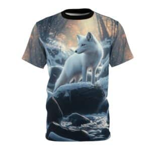 Arctic Fox In Woods by Wyldesigns - Wildlife Graphic T-Shirt #WD-M020 Unisex Cut & Sew Tee (AOP)