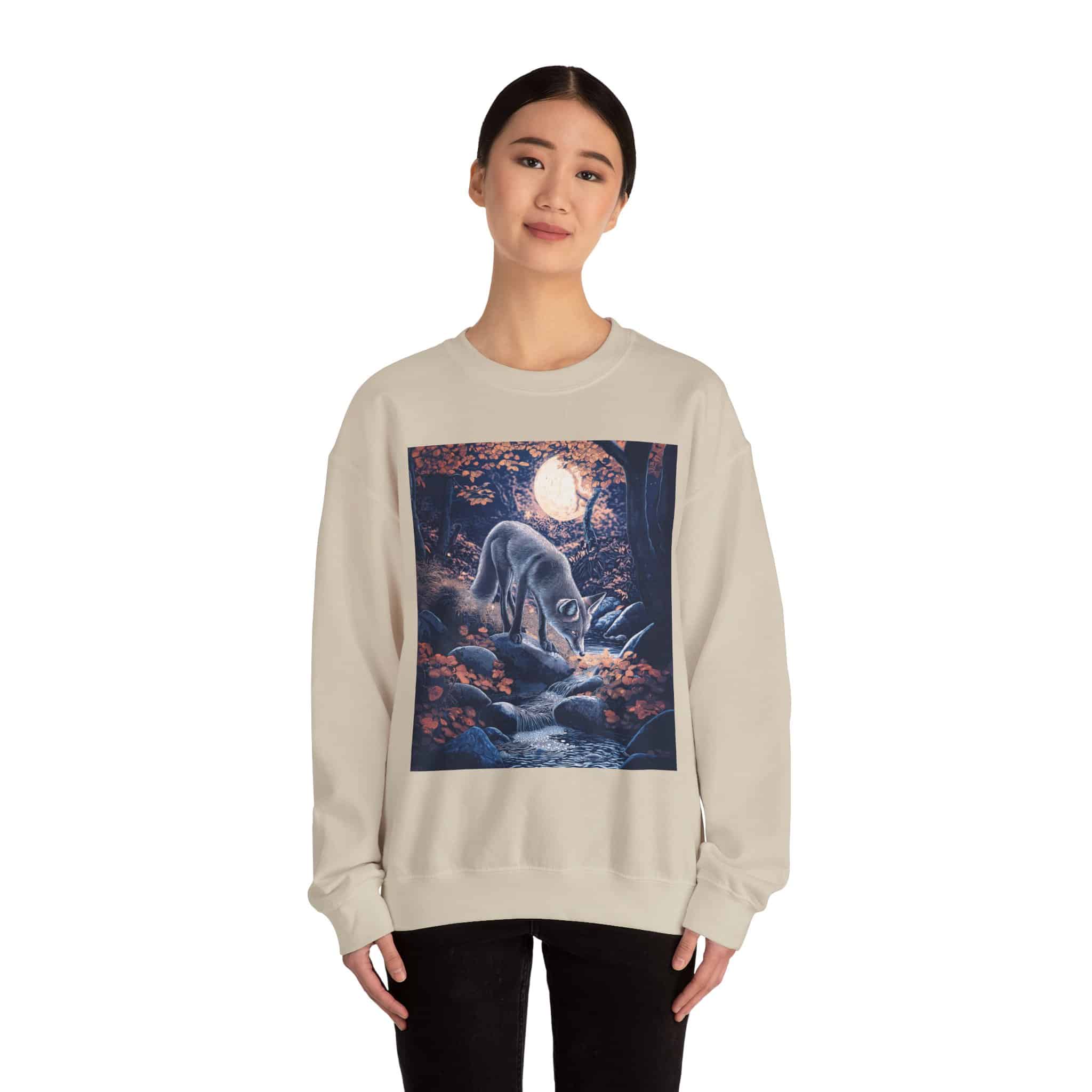 Fox By Stream At Moonlight by Wyldesigns Unisex Heavy Blend™ Crewneck Sweatshirt - Image 10