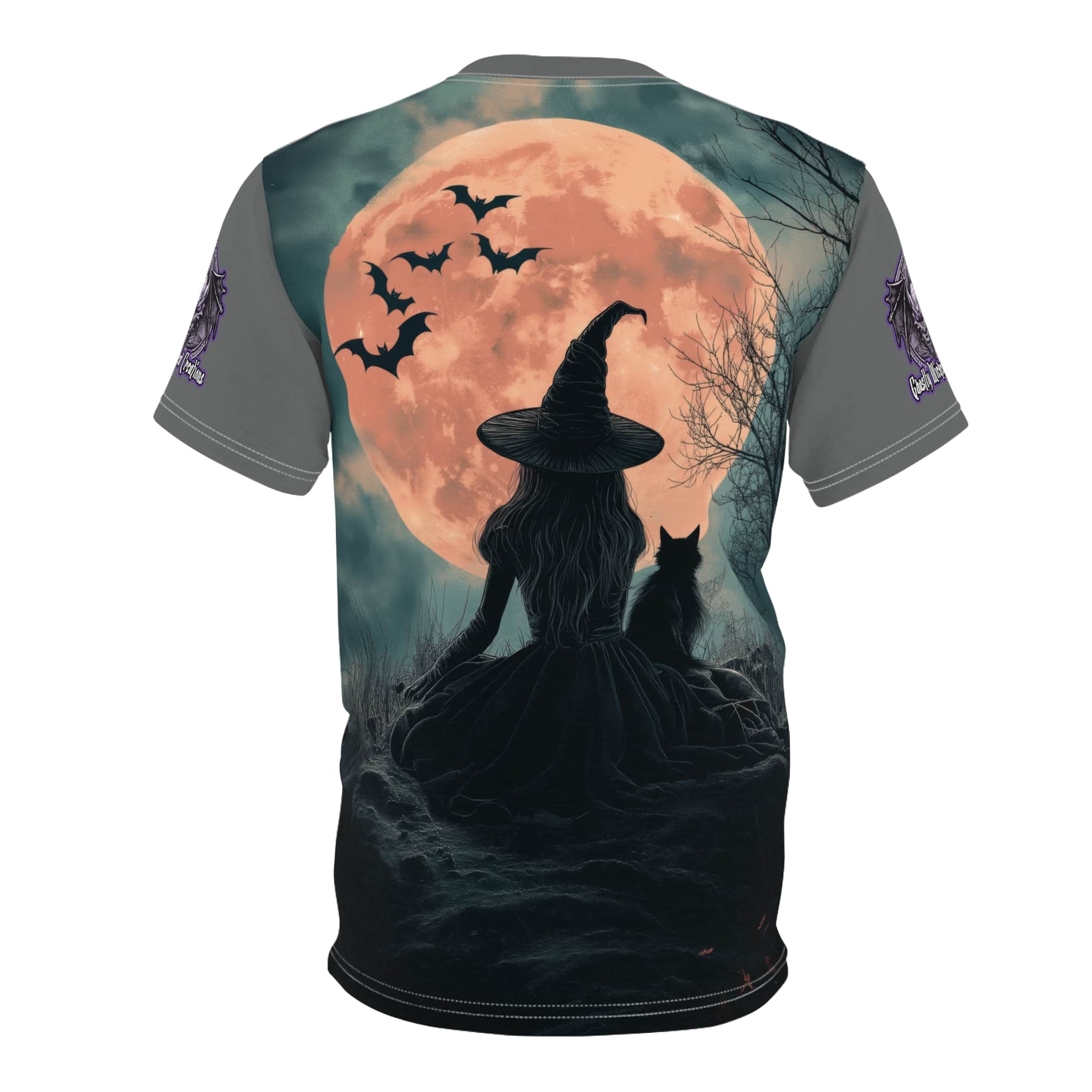 Witch With Black Cat By Moonlight #MJ-W004 Unisex Cut & Sew Tee (AOP) - Image 6