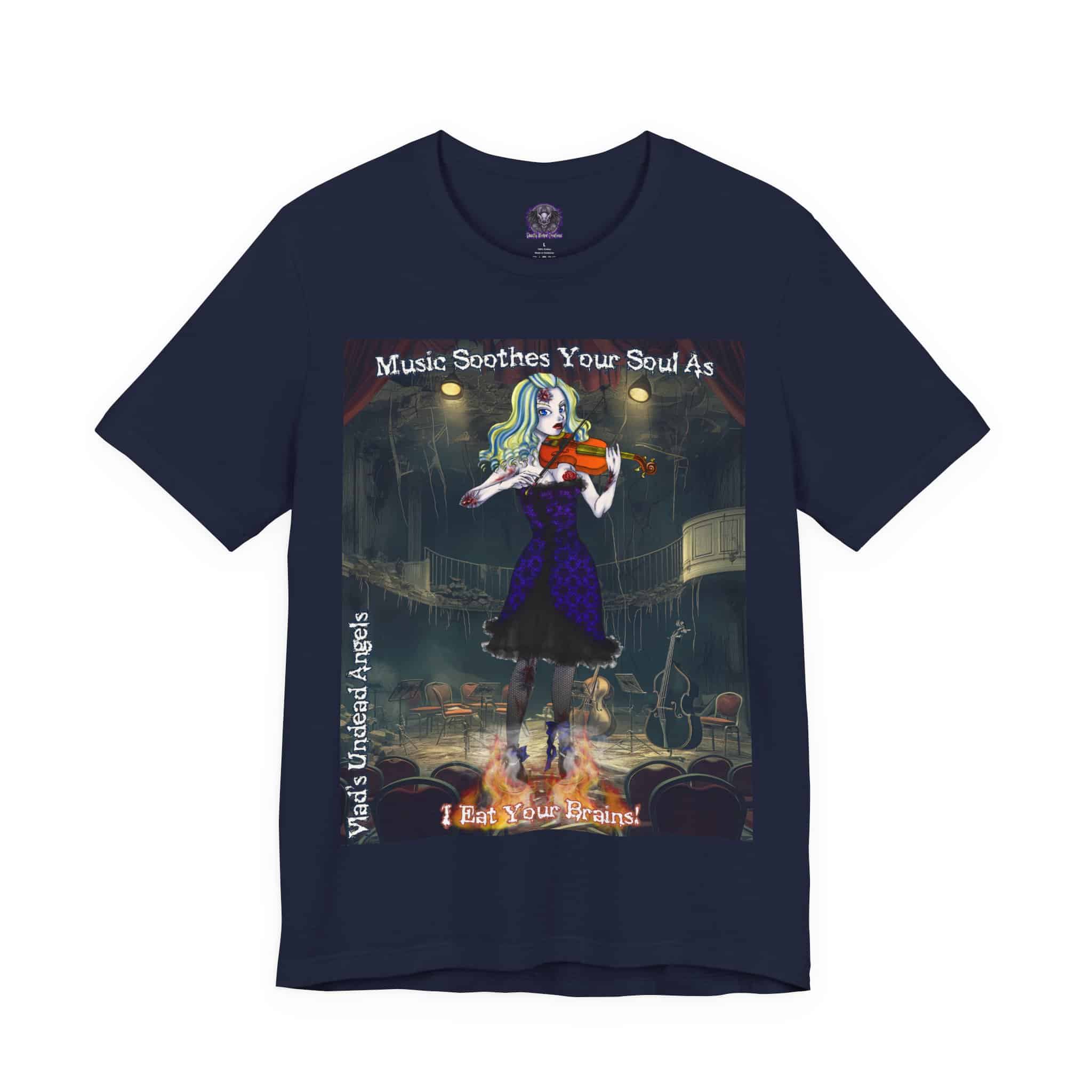 Ariel Undead Angel Violinist F1 - Classic Art w/Text Re-Issue Unisex Jersey Short Sleeve Tee - Image 15