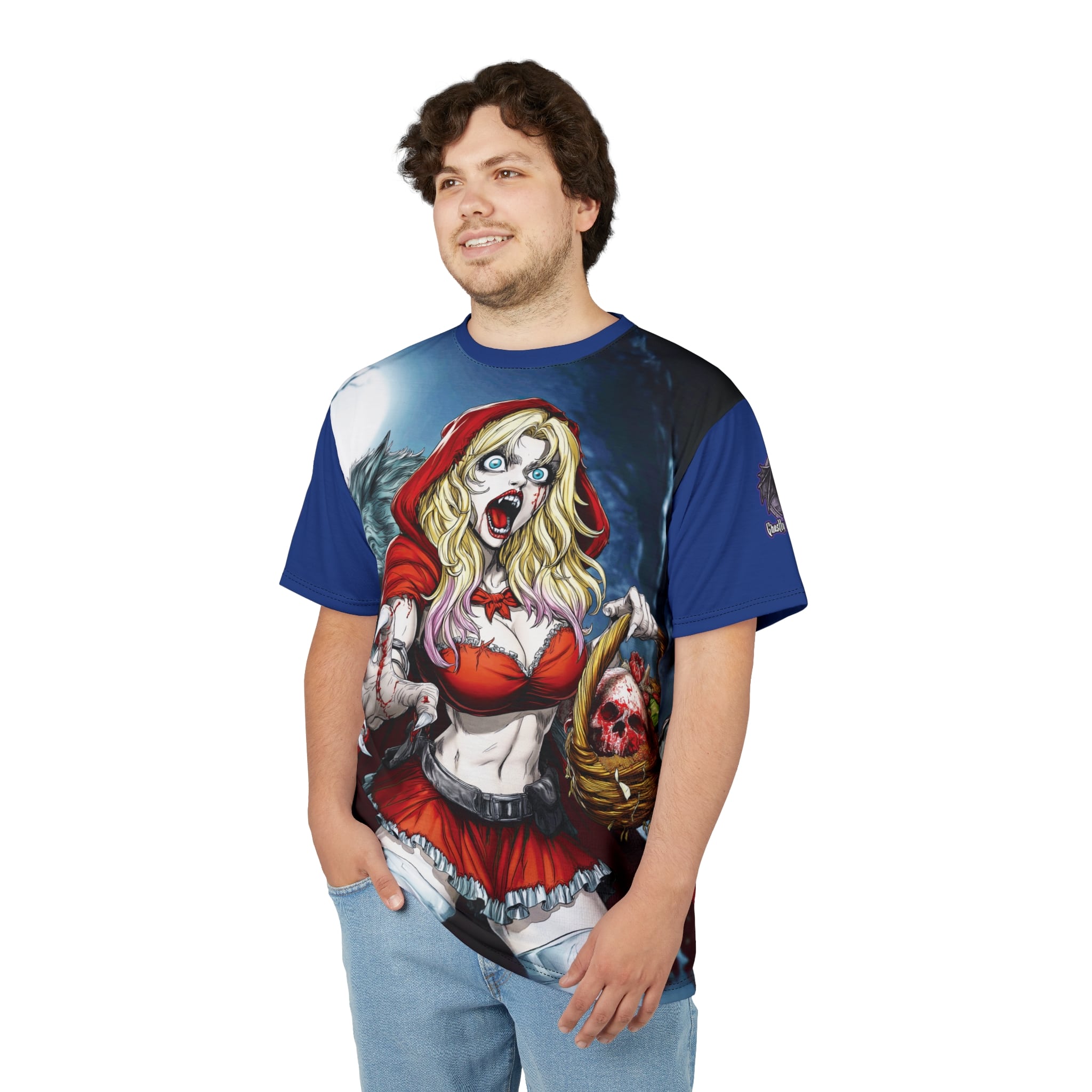 Vampire Red Riding Hood By Ghastly Wicked Tales 2025-01 Unisex Cut & Sew Tee (AOP) Blue - Image 10