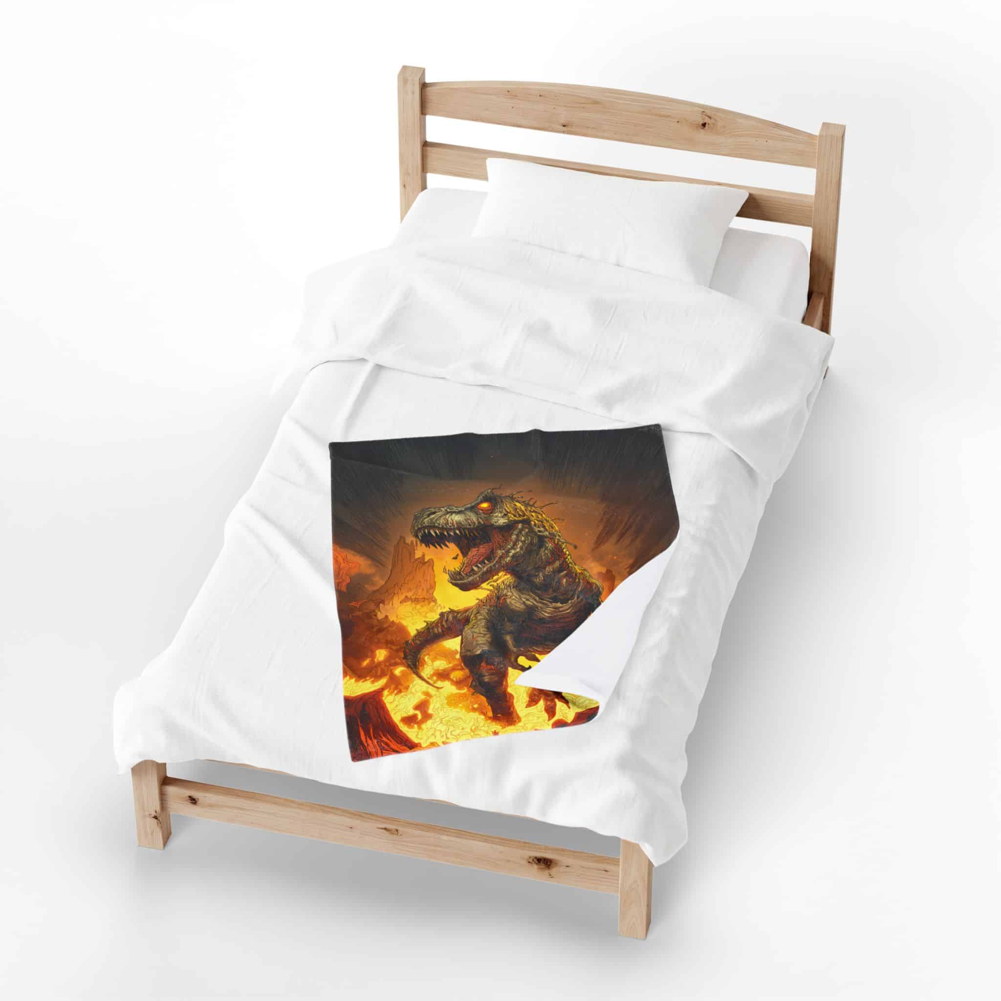 Zombie T-Rex Tyrannosaurus In Volcanic Wasteland Plush Blanket, Cozy Throw for Fall Decor, Dinosaur - Image 16