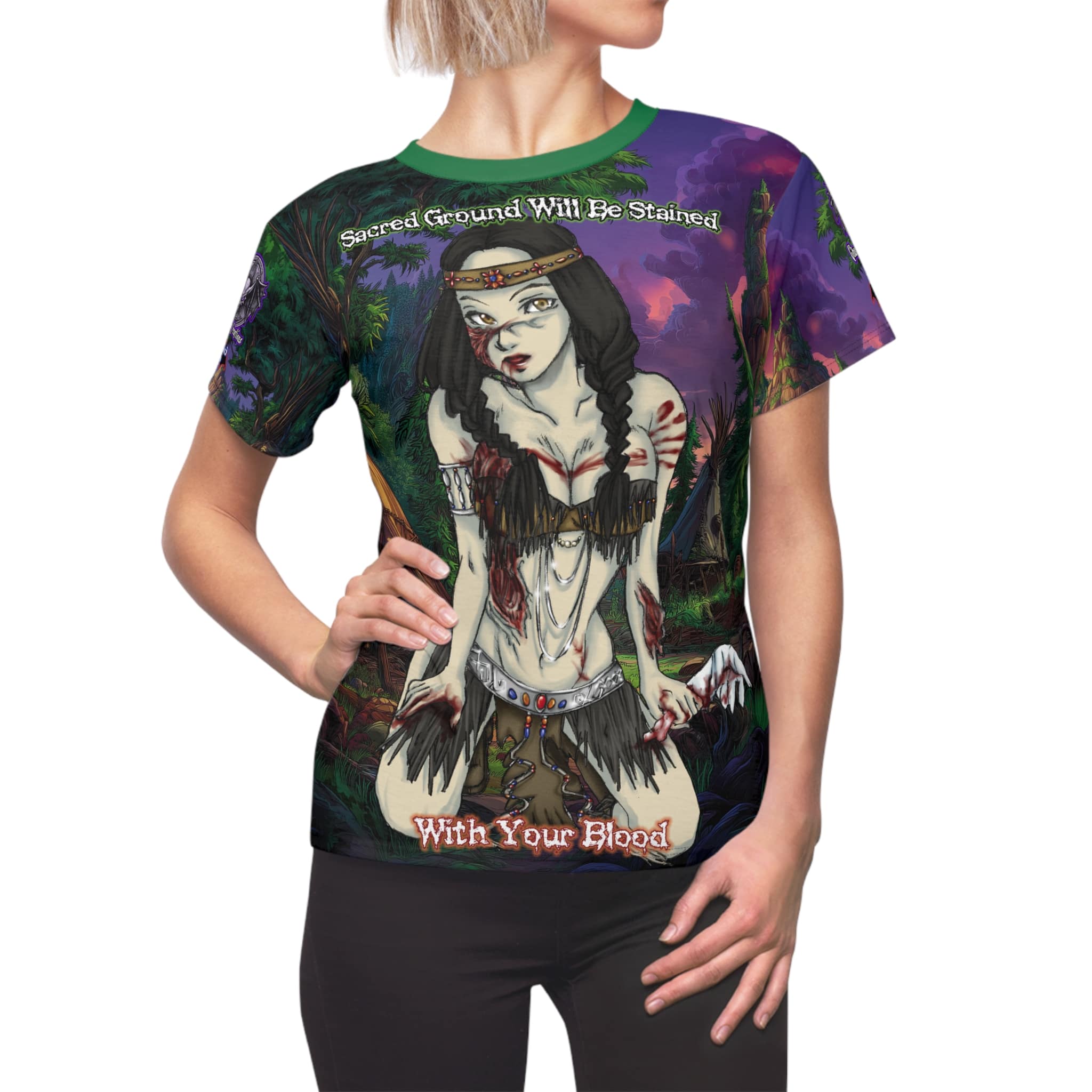 Undead Angels Zombie Native American Kaliska: Classic Art (w/ Text) Women's Cut & Sew Tee (AOP)
