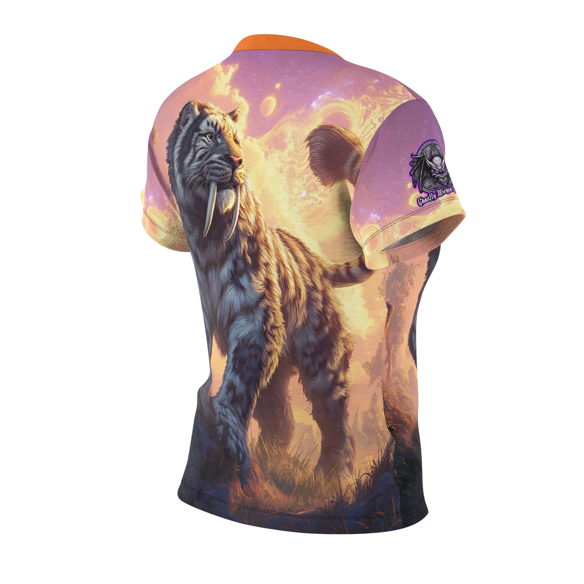 Prehistoric Smilodon aka Sabre-Tooth Tiger I Women's Tee (AOP) - Image 7