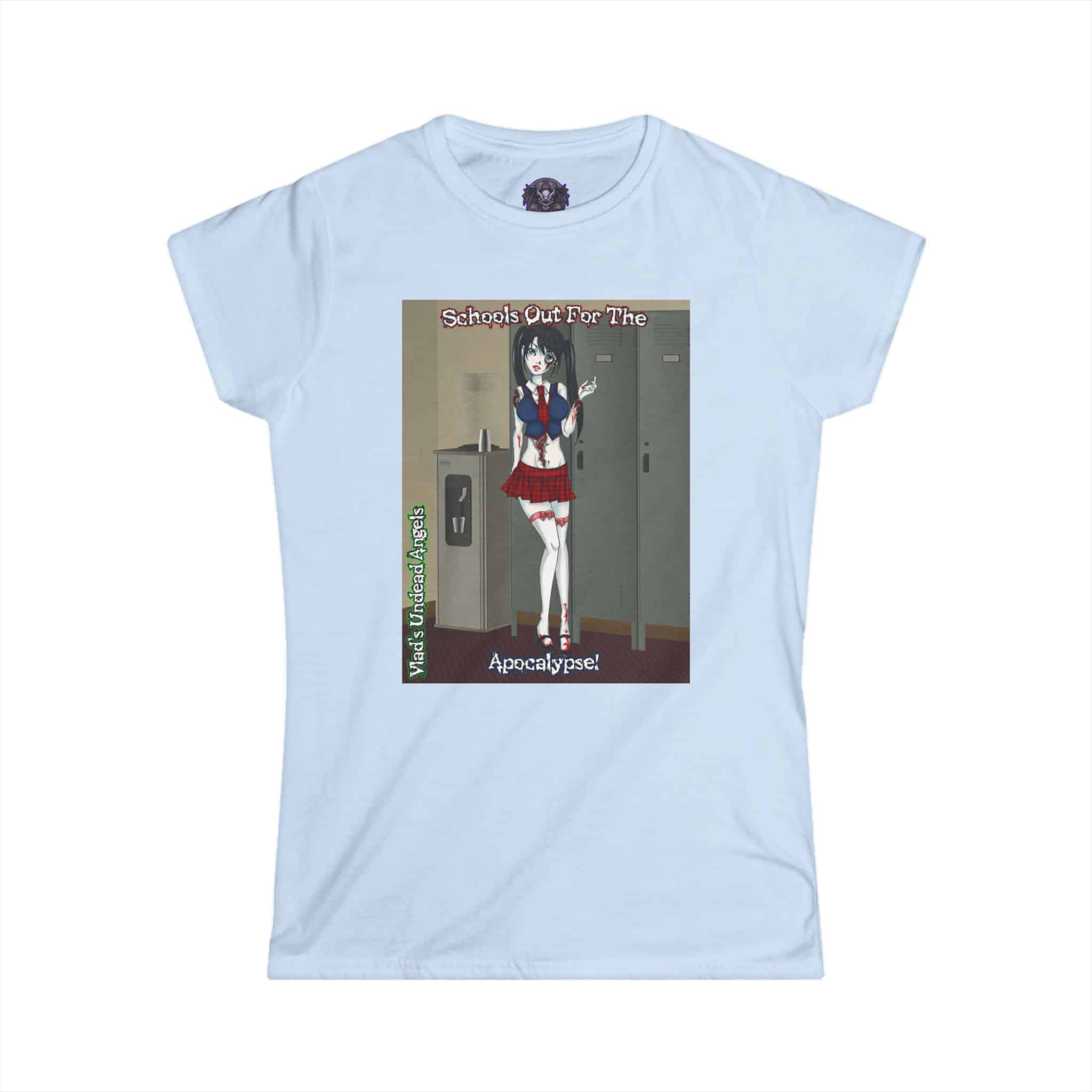 Rachel Undead Angel Zombie School Girl - Classic Art w/Text F1 Re-Issue Women's Softstyle Tee - Image 31