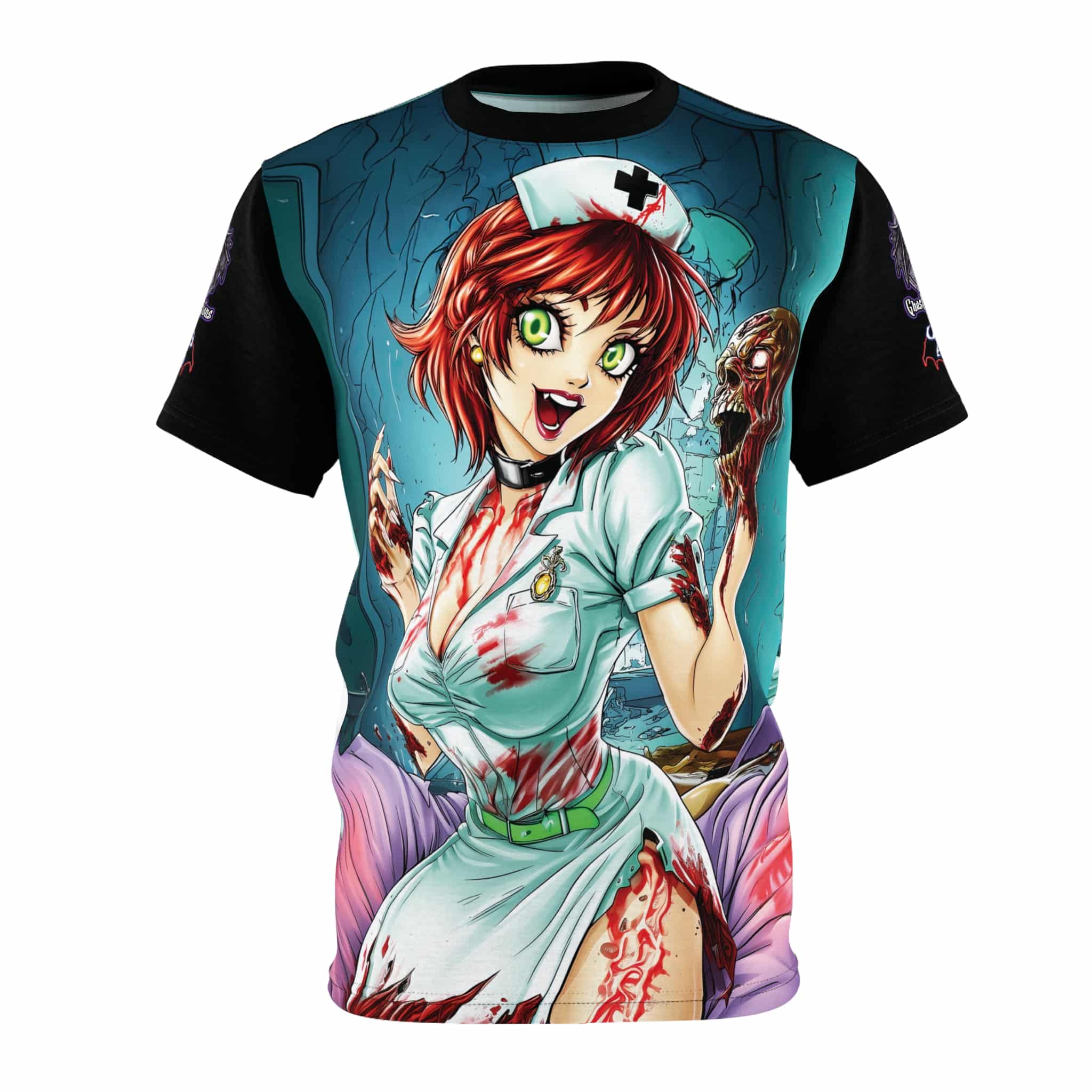 Undead Angels Zombie Nurse Abigail Classic Reborn Style II-DS Unisex Cut & Sew Tee (AOP) - Image 5