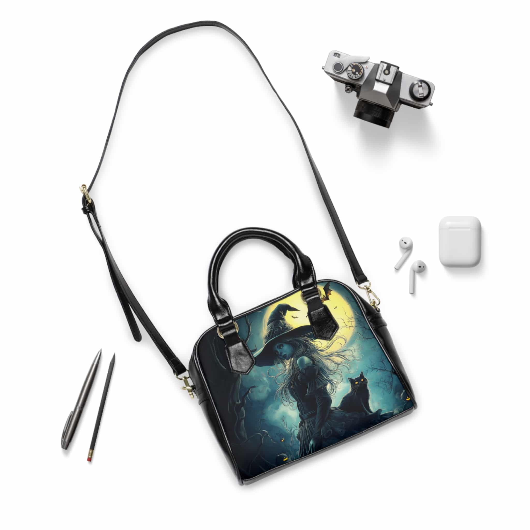 Witch With Black Cat By Moonlight #MJ-W001 Shoulder Handbag - Image 3