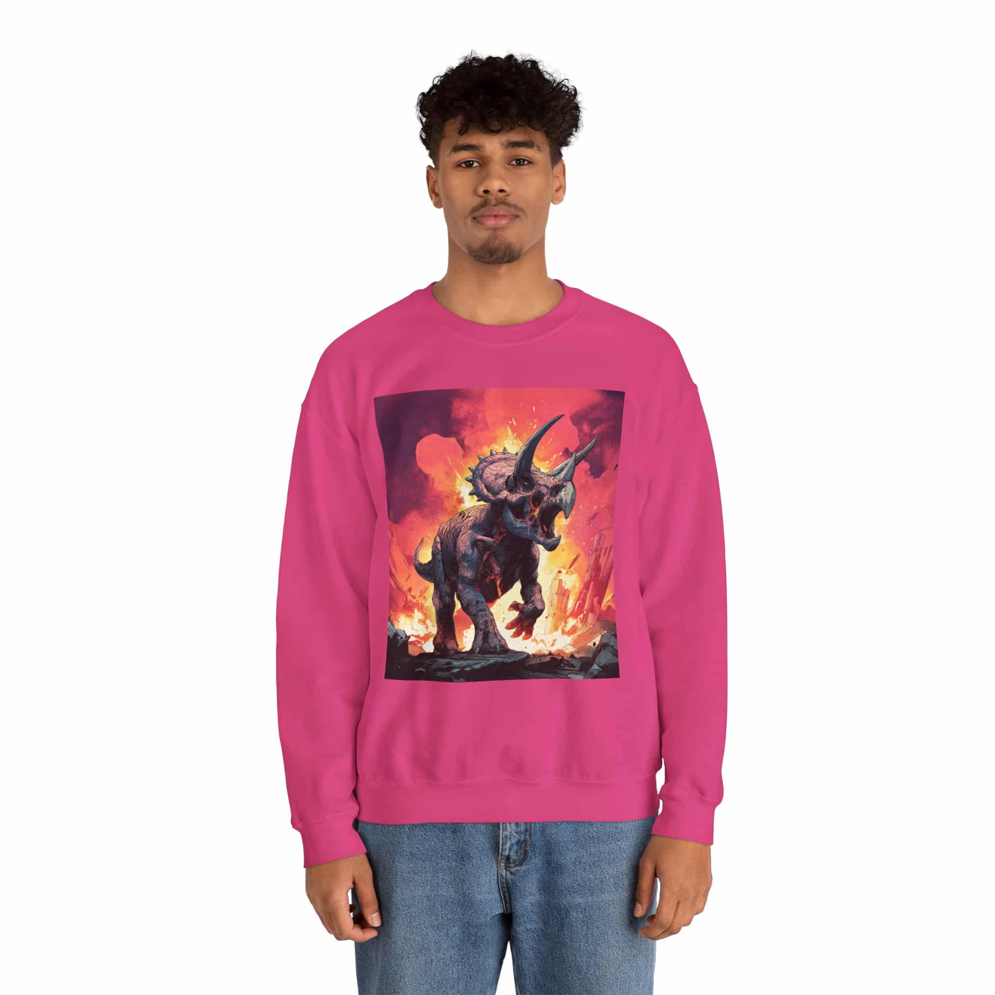 Skeletal Zombie Triceratops In Volcanic Wasteland Unisex Heavy Blend™ Crewneck Sweatshirt - Image 8