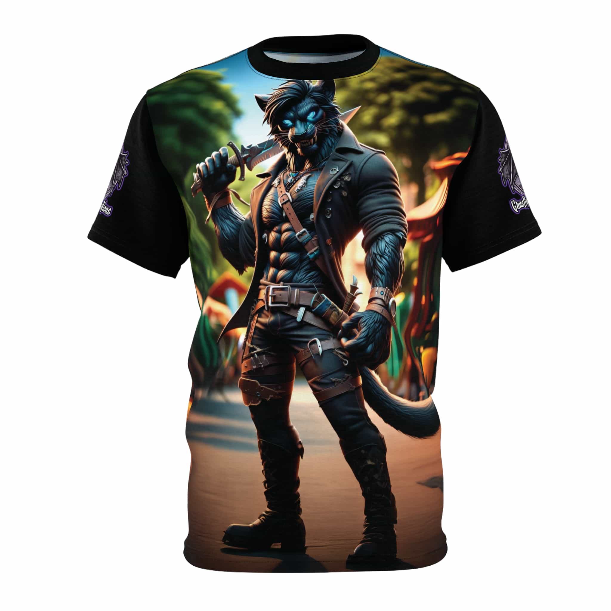 Arm The Animal: Black Leopard Panther #AA-D-BP002 Unisex Cut & Sew Tee (AOP)