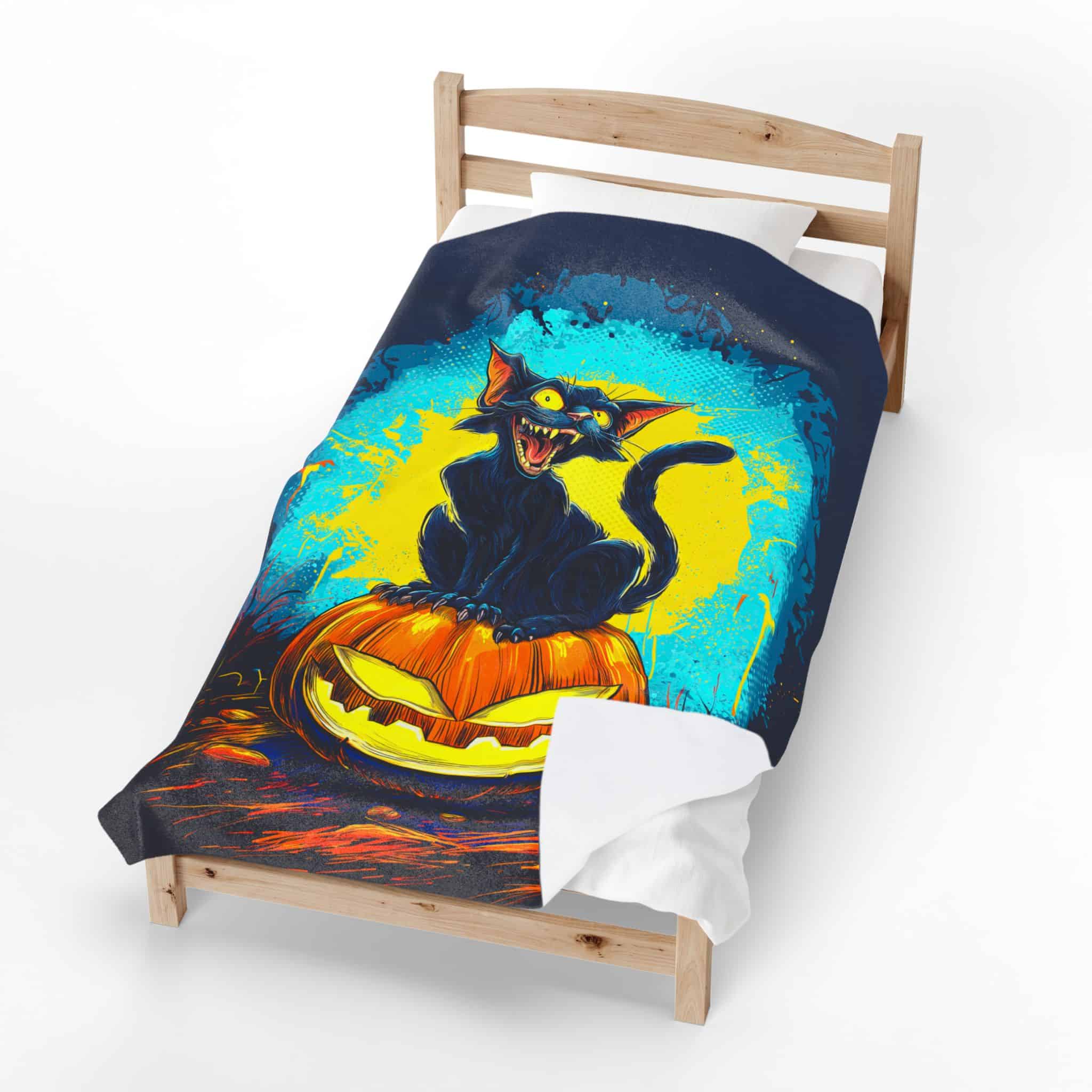 Halloween Cat Plush Blanket, Cozy Throw for Fall Decor, Spooky Gift, Cat Lover's Blanket, Perfect for Trick or Treating - Image 16