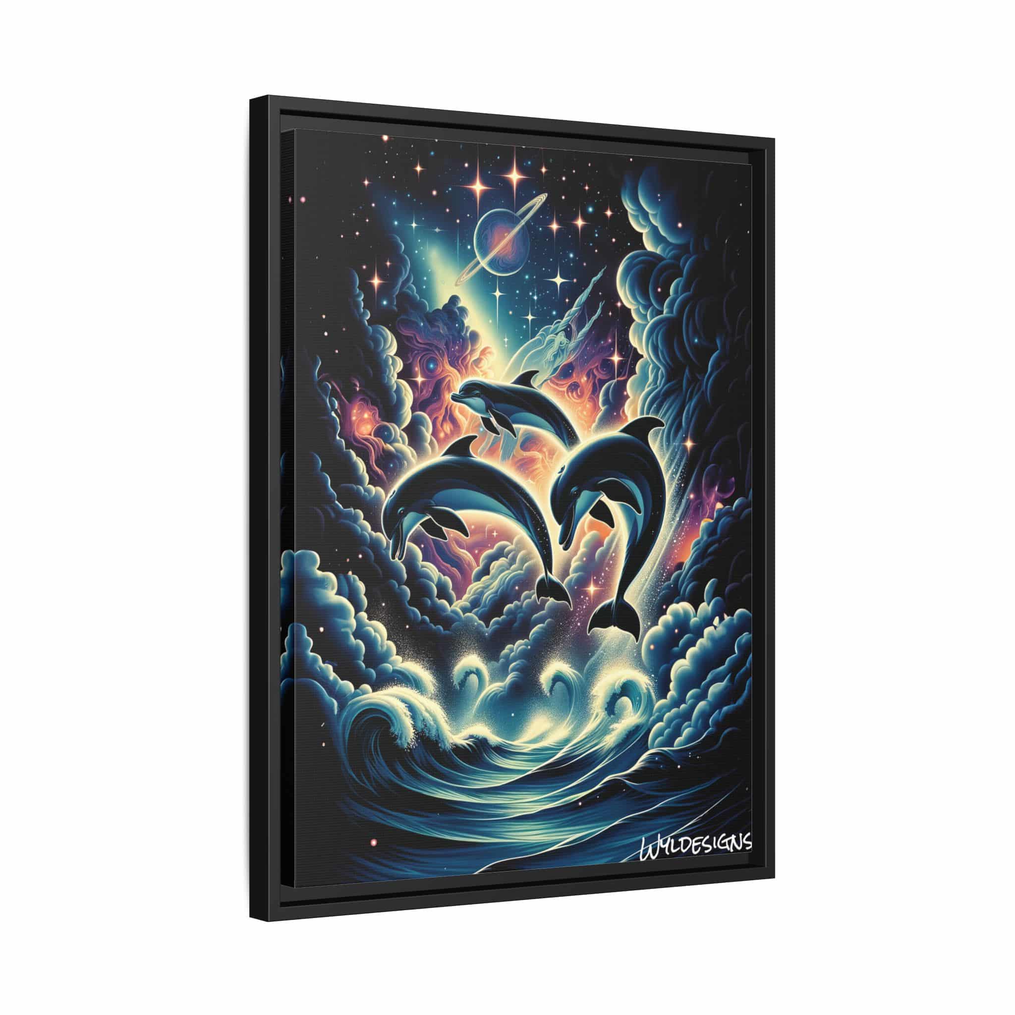 Cosmic Dolphins WD-D008 By Wyldesigns Matte Canvas, Black Frame - Image 8