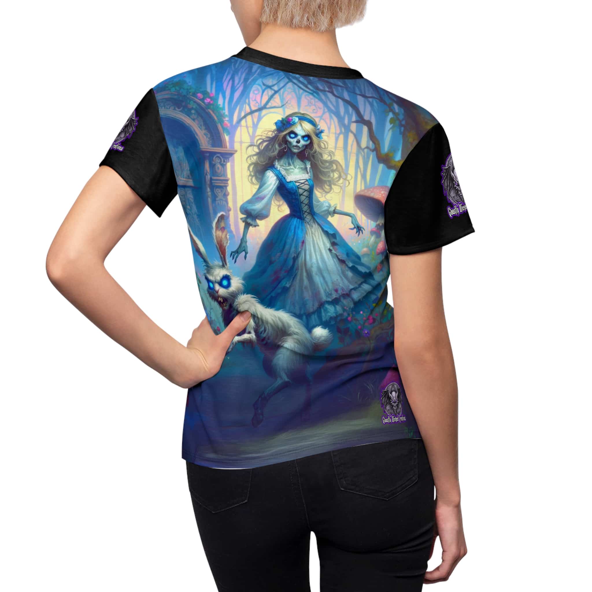 Undead Alice & White Rabbit Zombie #WT-D-A04 Women's Cut & Sew Tee (AOP) - Image 5