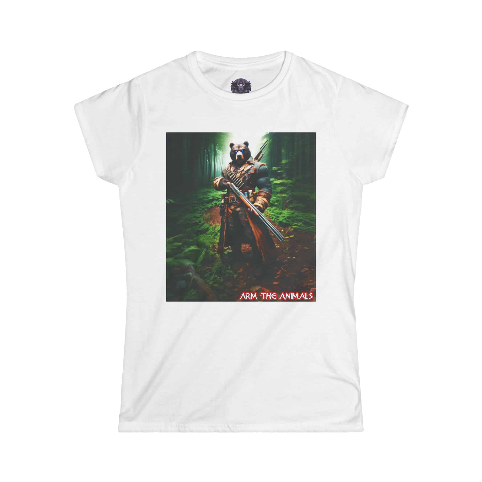 Arm The Animals: Hunter Bear #AA-D-Be001 Women's Softstyle Tee - Image 4