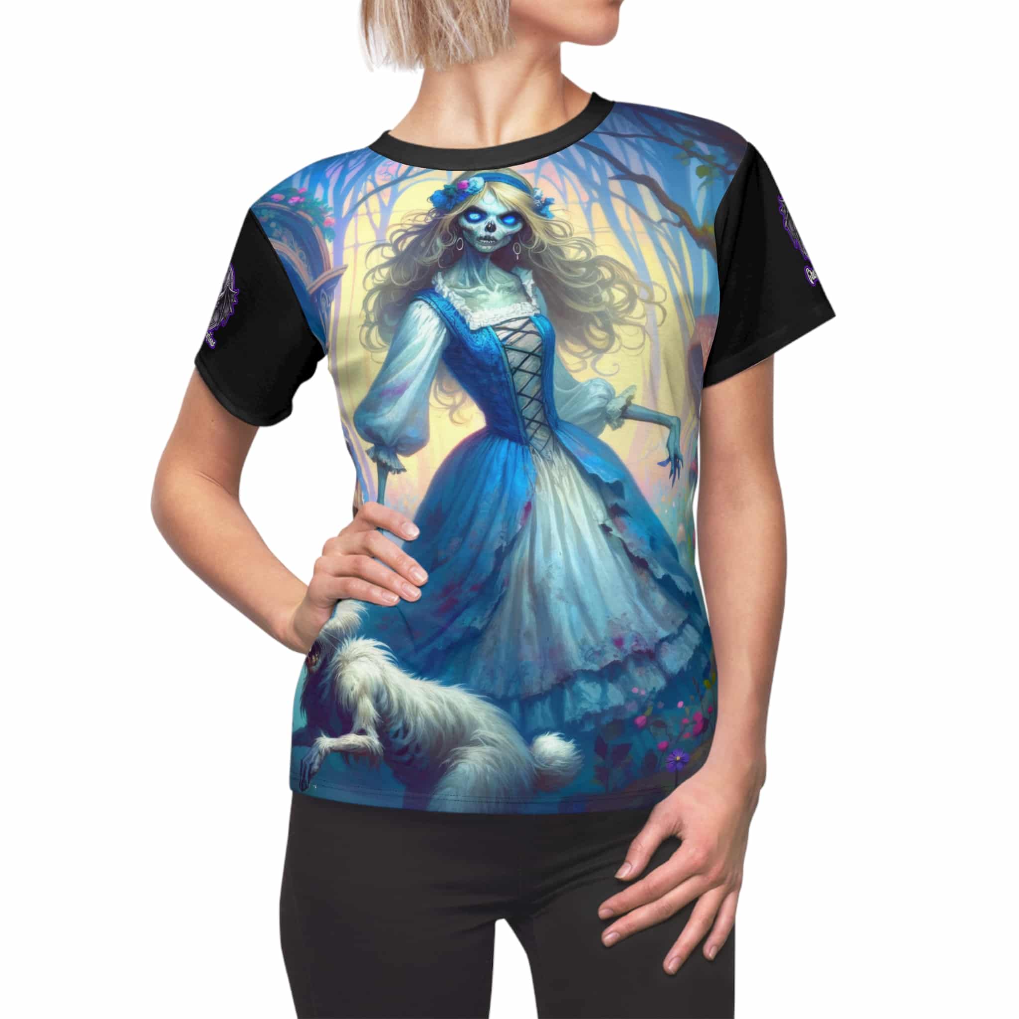 Undead Alice & White Rabbit Zombie #WT-D-A04 Women's Cut & Sew Tee (AOP)
