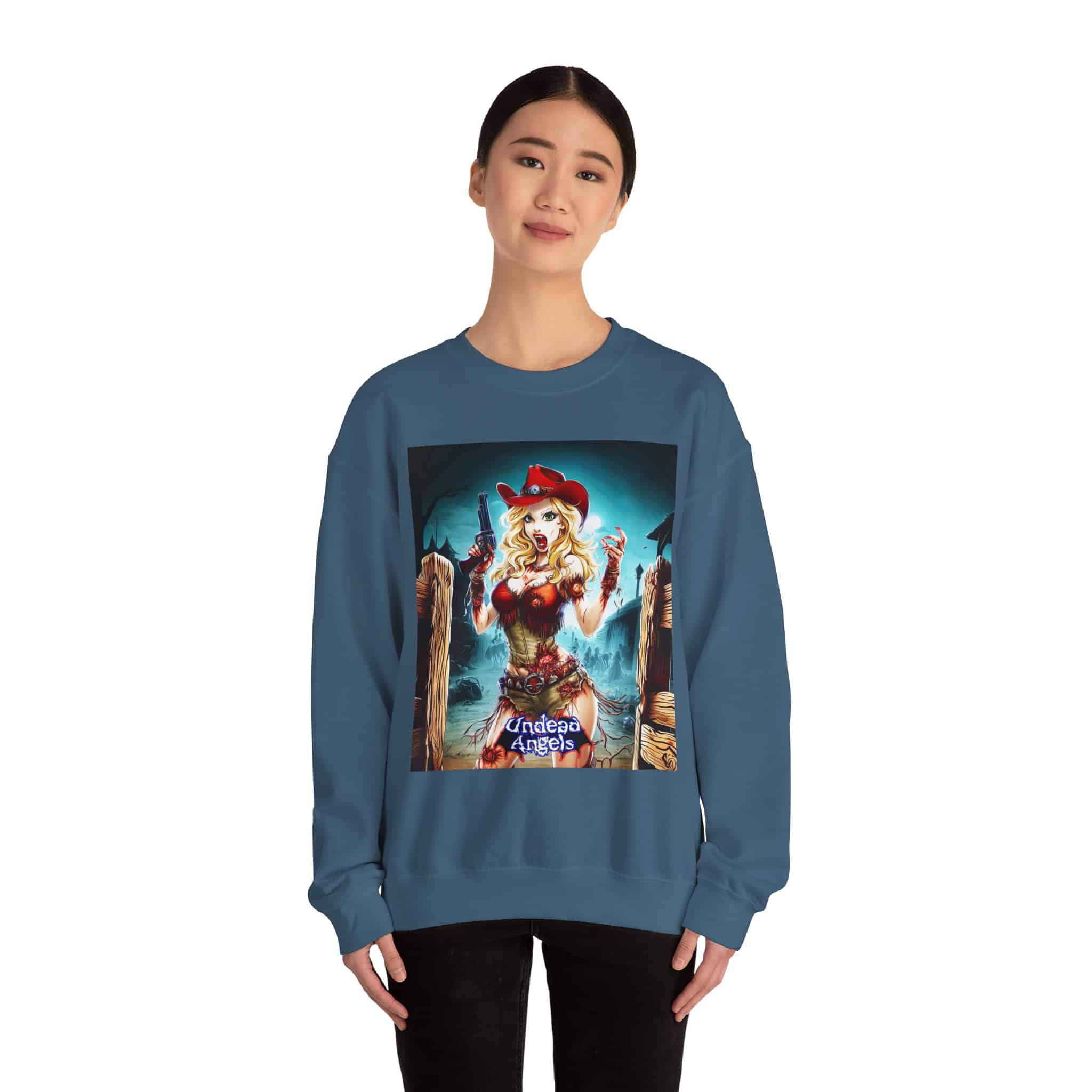 Undead Angels Zombie Cowgirl Cassidy Classic Reborn Style II Unisex Heavy Blend™ Crewneck Sweatshirt - Image 16