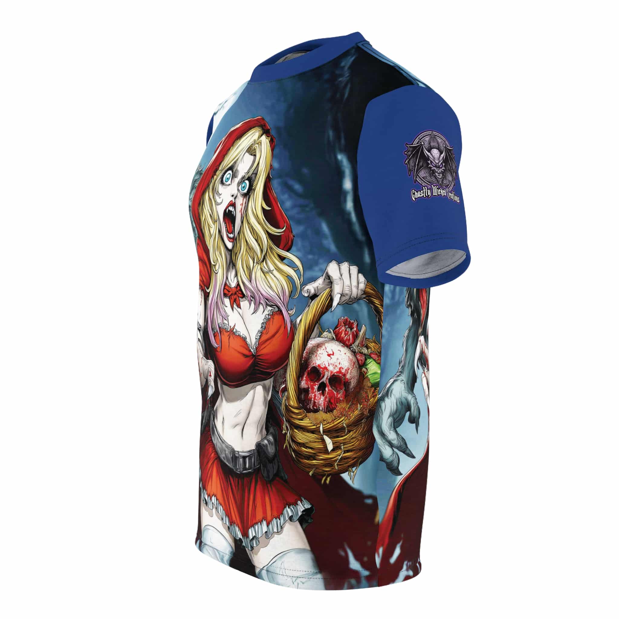 Vampire Red Riding Hood By Ghastly Wicked Tales 2025-01 Unisex Cut & Sew Tee (AOP) Blue - Image 3