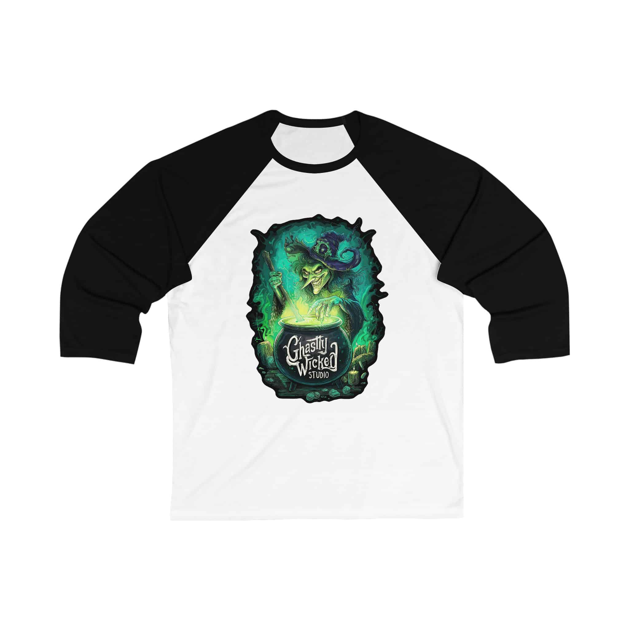 Ghastly Wicked Cauldron Witch Baseball Jersey Tee - Image 5