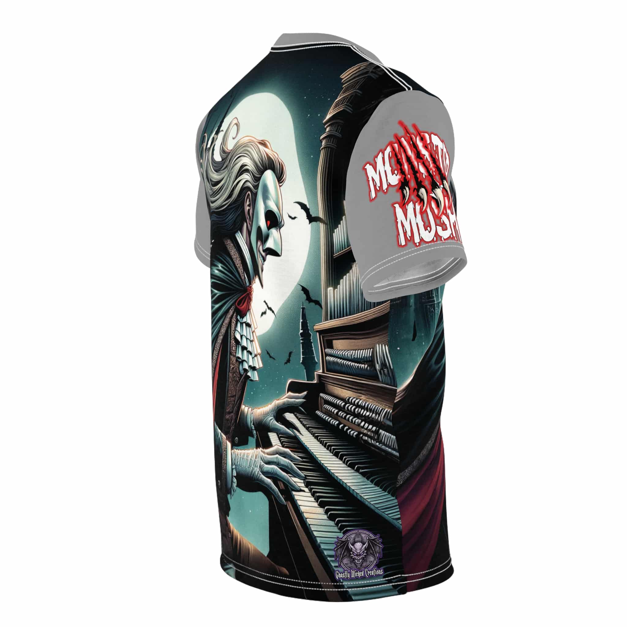Monster Mosh 2024 Tour Phantom On Organ MM-D007 Unisex Cut & Sew Tee (AOP) - Black or Grey Sleeves - Image 4