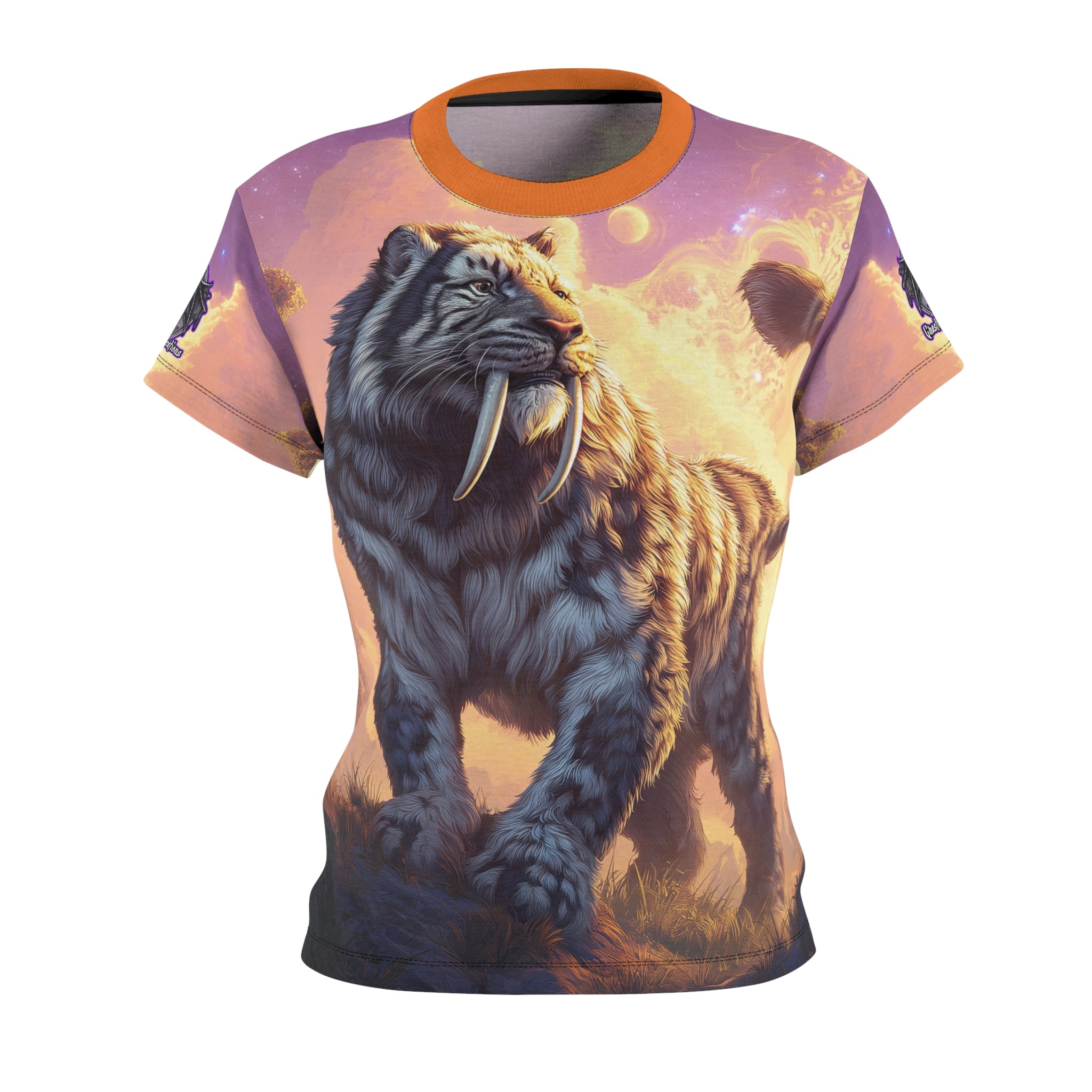 Prehistoric Smilodon aka Sabre-Tooth Tiger I Women's Tee (AOP) - Image 5