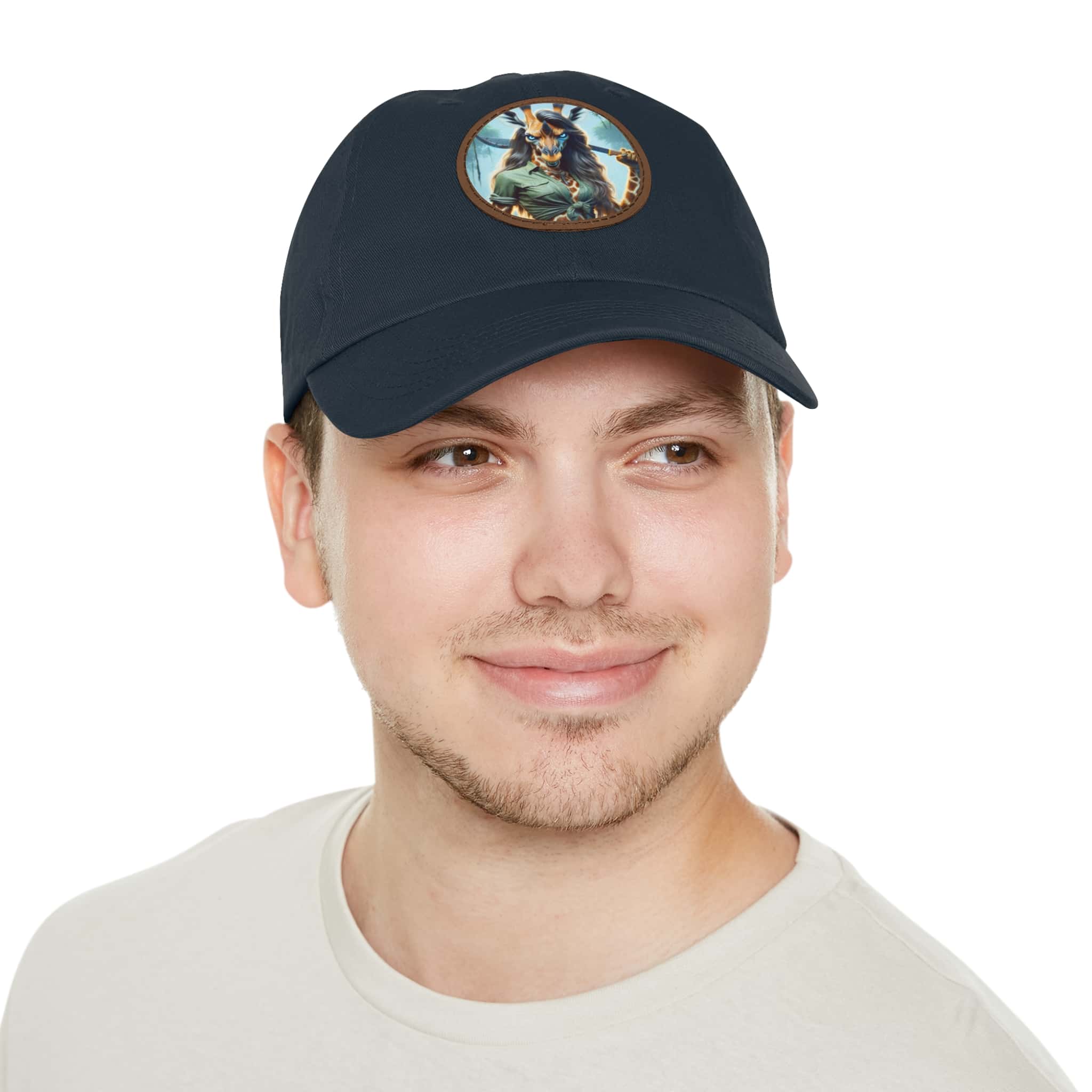 Arm The Animals: Hunter Giraffe Girl #AA-D-Gi001 Artistic Round Leather Patch Dad Hat - Stylish Casual Cap - Image 80
