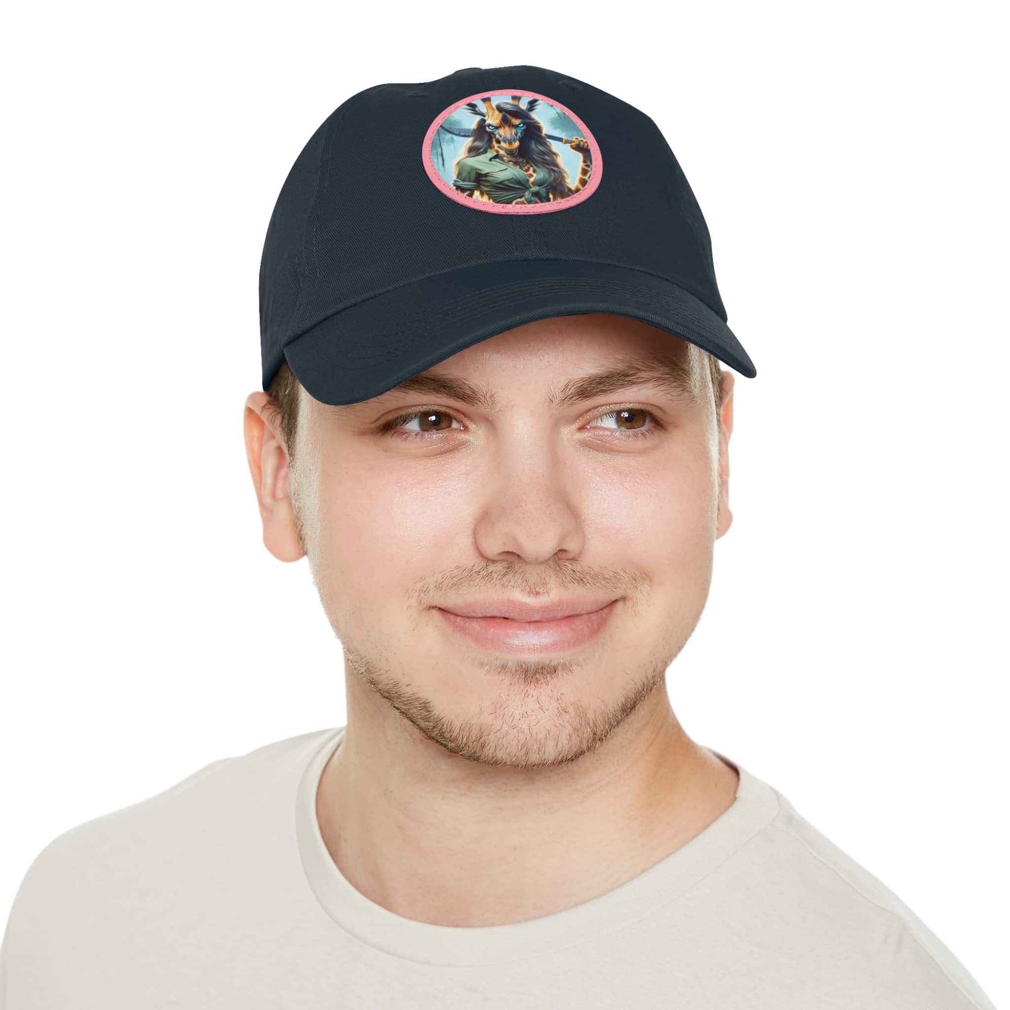 Arm The Animals: Hunter Giraffe Girl #AA-D-Gi001 Artistic Round Leather Patch Dad Hat - Stylish Casual Cap - Image 85