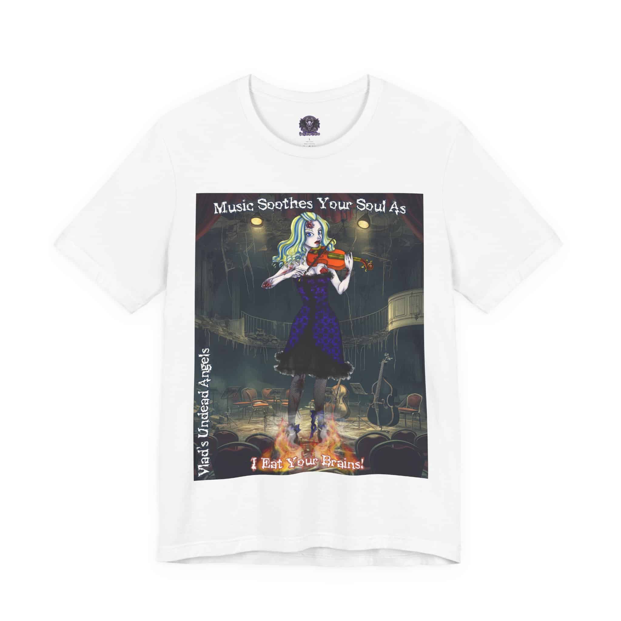 Ariel Undead Angel Violinist F1 - Classic Art w/Text Re-Issue Unisex Jersey Short Sleeve Tee - Image 3