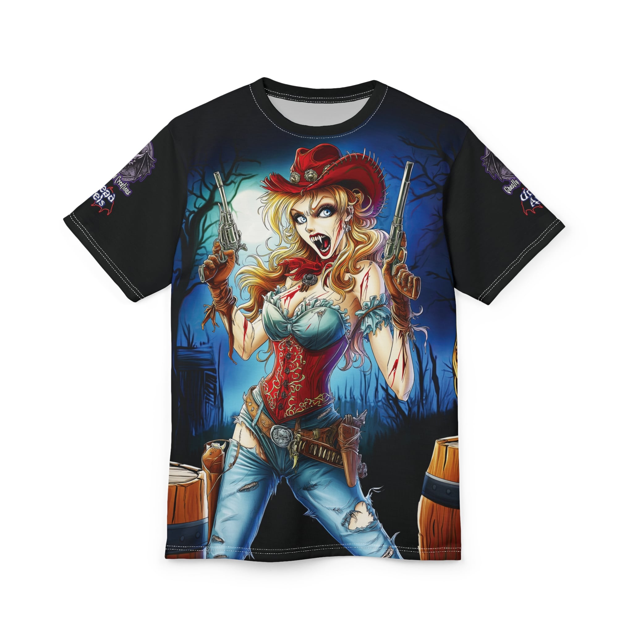 Undead Angels Zombie Cowgirl Cassidy Classic Reborn Style IV Unisex Cut & Sew Tee (AOP) - Image 22