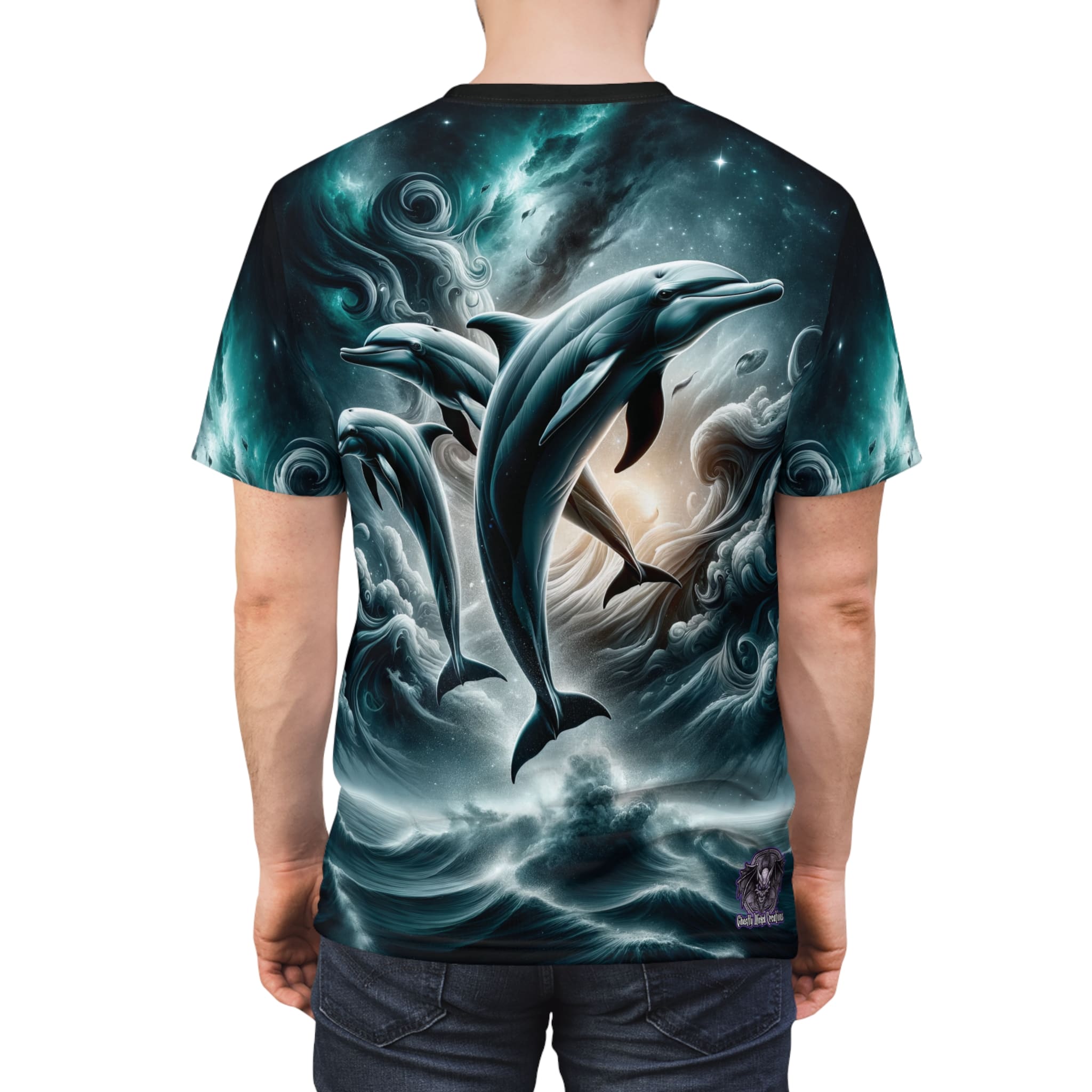 Dolphins Jumping WD-D007 By Wyldesigns Unisex Cut & Sew Tee (AOP) - Image 8