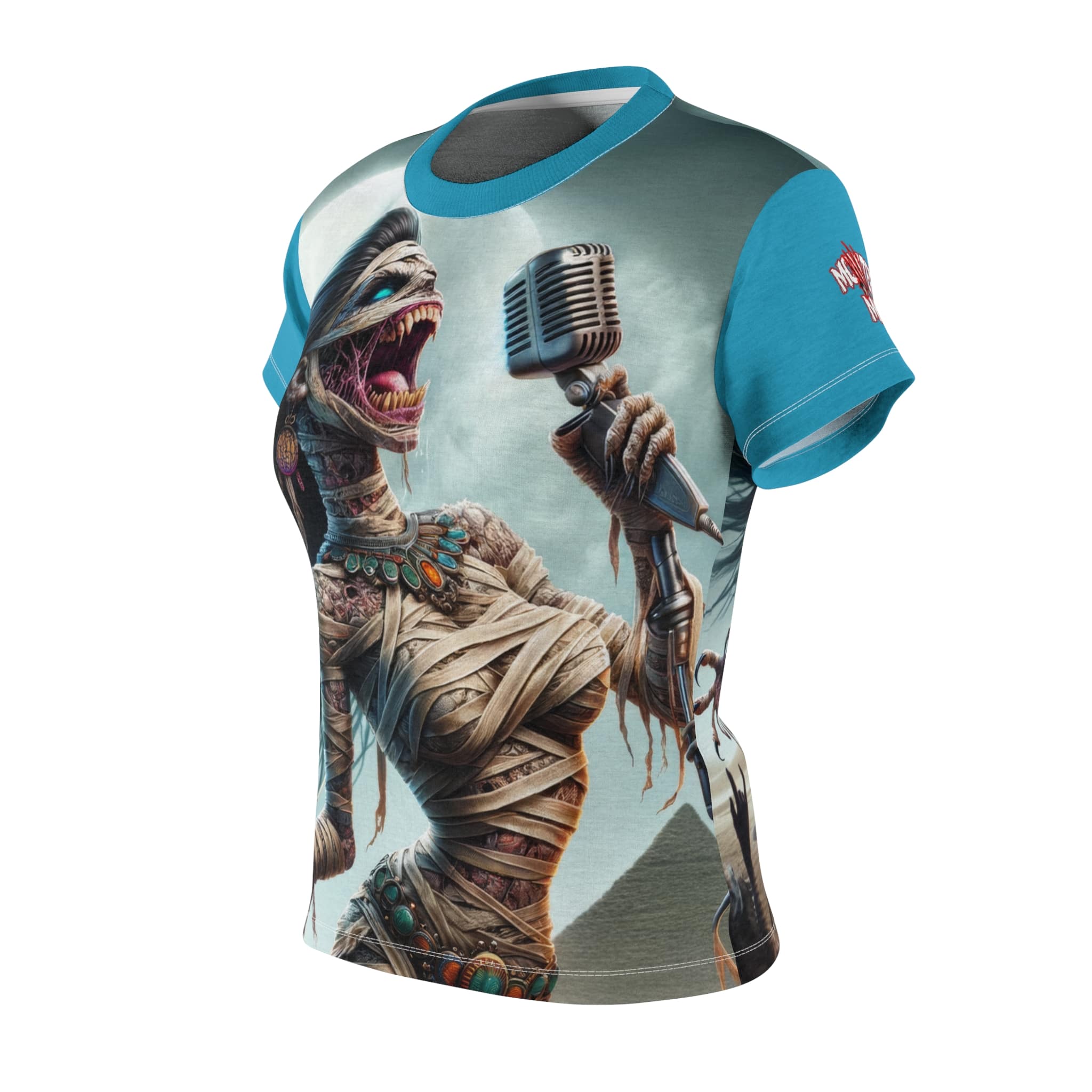 Monster Mosh 2024 Tour Mummy Goddess Singer #MM-D-MG01 Women's Cut & Sew Tee (AOP) - Black or Pink Sleeves - Image 9
