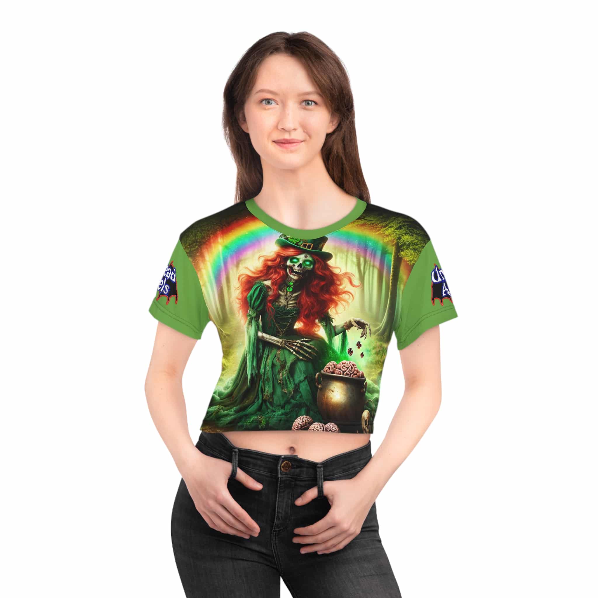 Fiona Undead Angel Leprechaun Queen #DFZ-007B Crop Tee (AOP) - Image 7