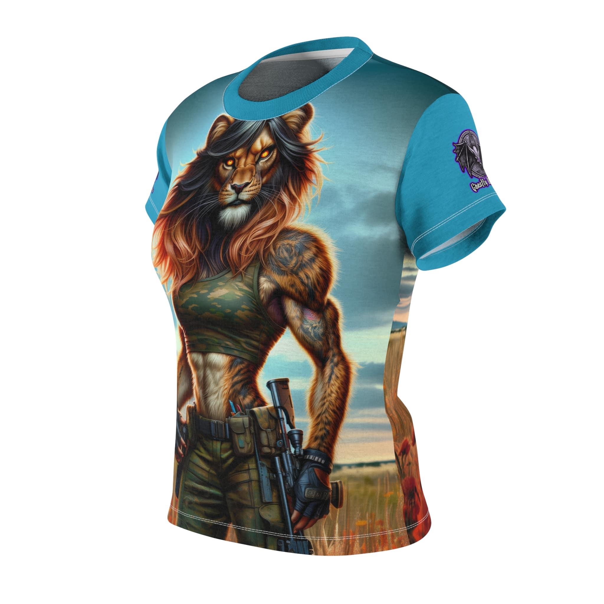 Arm The Animals: Commando Lioness #AA-D-Lis001 Women's Cut & Sew Tee (AOP) - Image 8