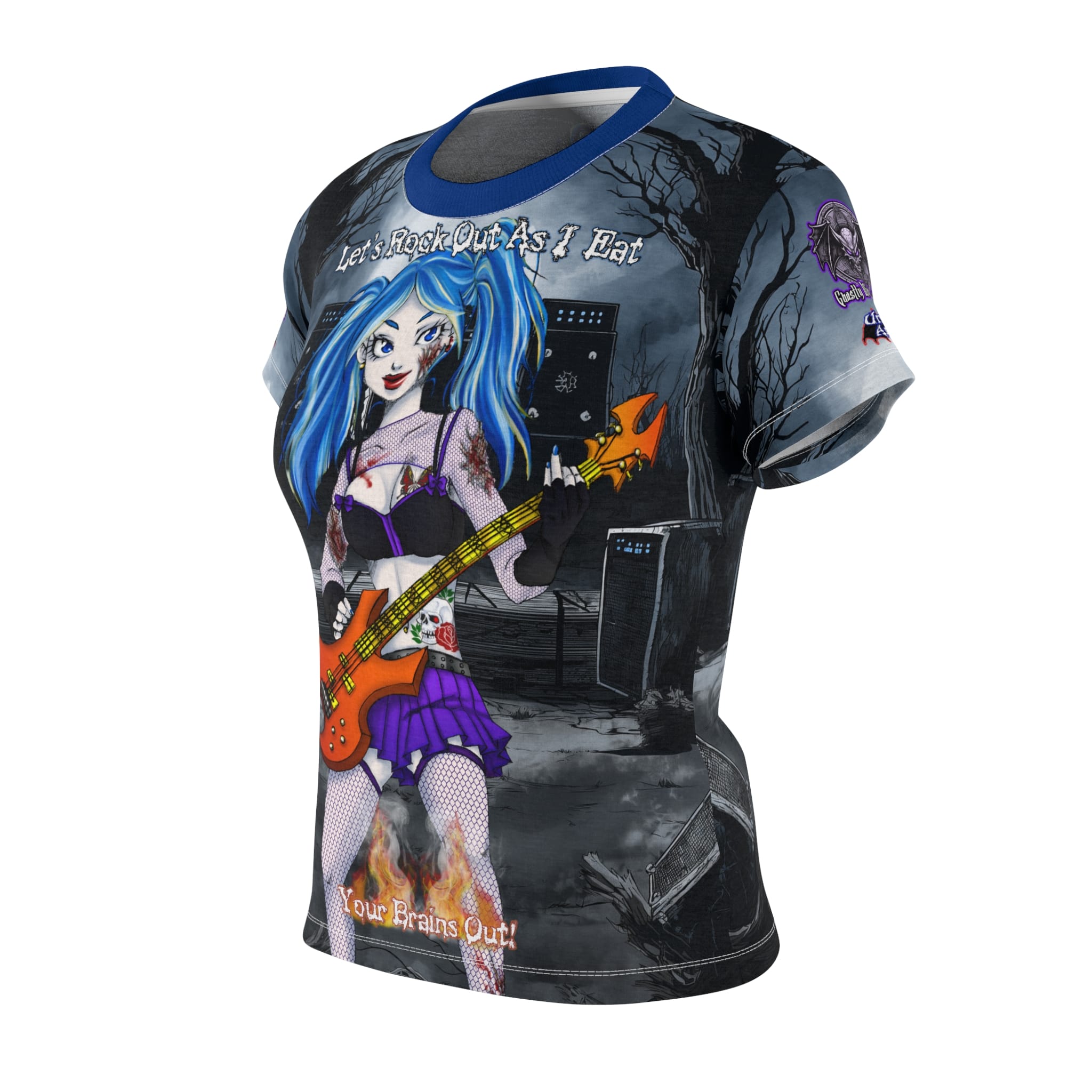 Ashley Undead Angel Bass Guitarist - Classic Art w/Text Women's Cut & Sew Tee (AOP) - Image 3