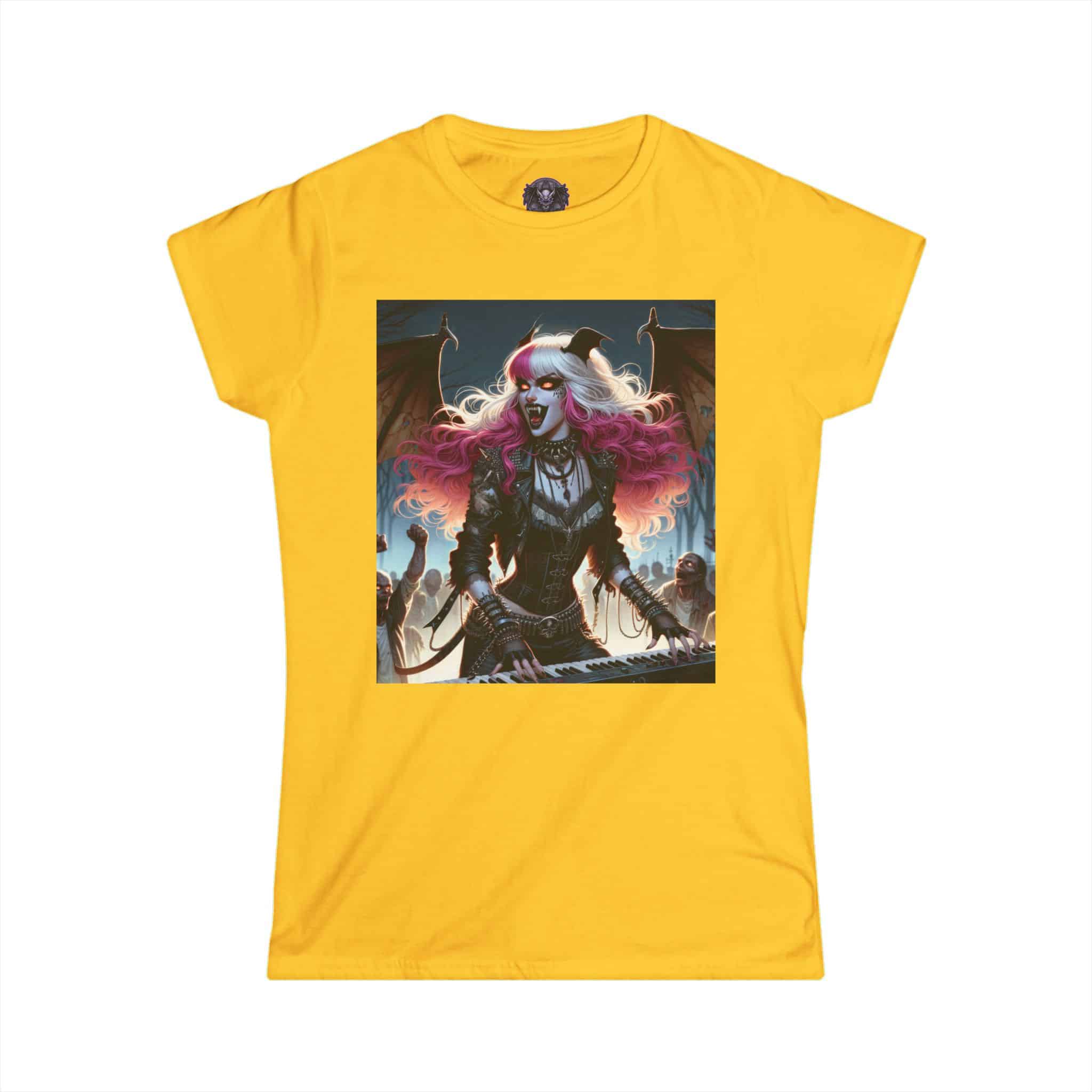 Monster Mosh Undead Angels Bat Keyboardist MM-D-UA-L01 Women's Softstyle Tee - Image 13