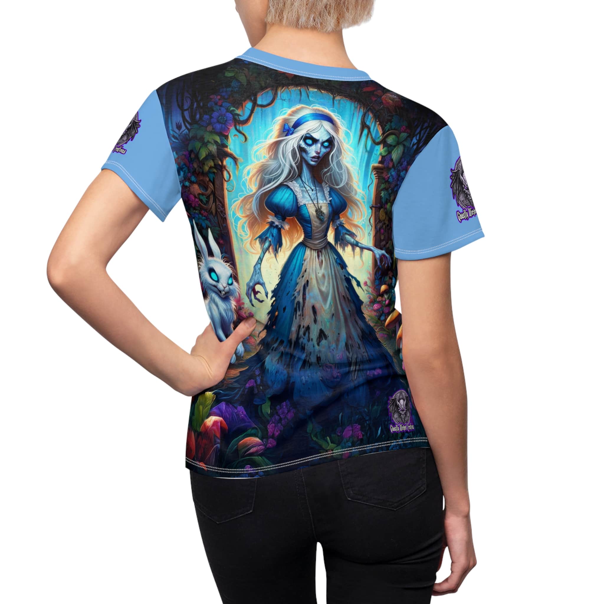 Undead Alice & White Rabbit Zombie #WT-D-A03 Women's Cut & Sew Tee (AOP) - Image 11