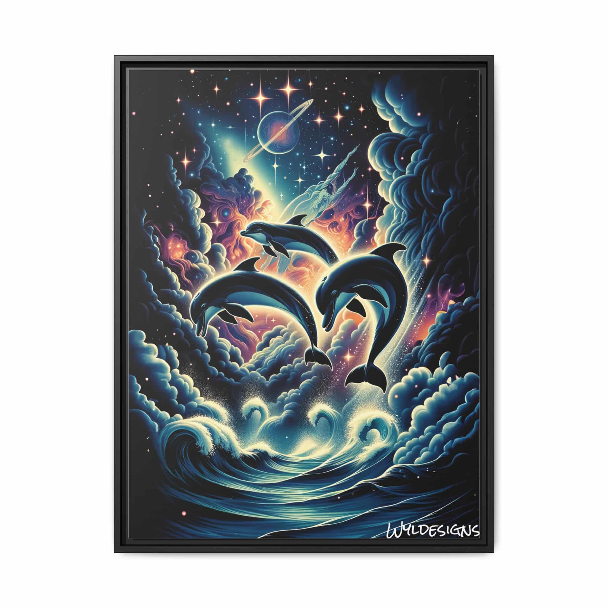 Cosmic Dolphins WD-D008 By Wyldesigns Matte Canvas, Black Frame - Image 10